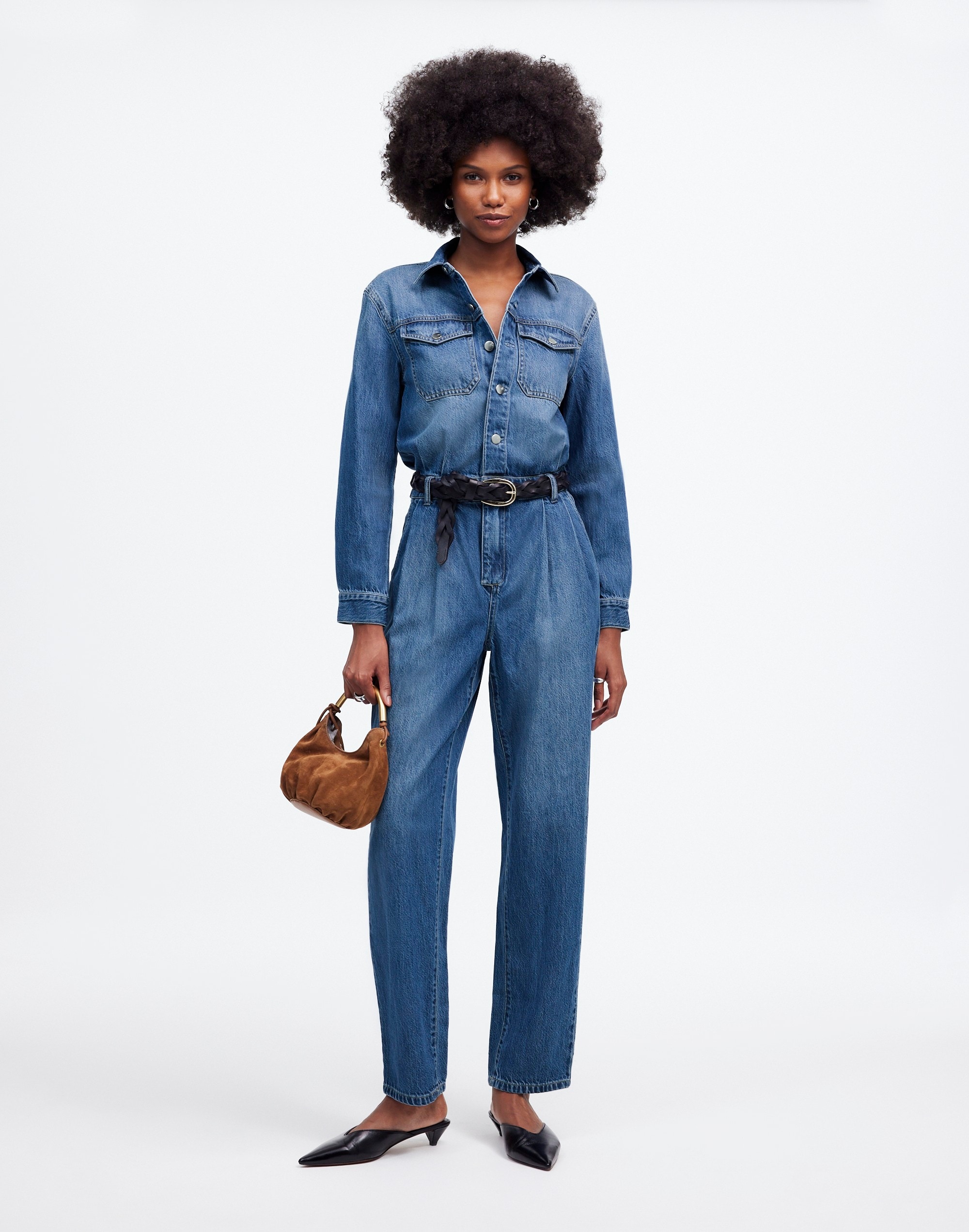 Pleated Barrel-Leg Jumpsuit Baywood Wash: Airy Denim Edition | Madewell