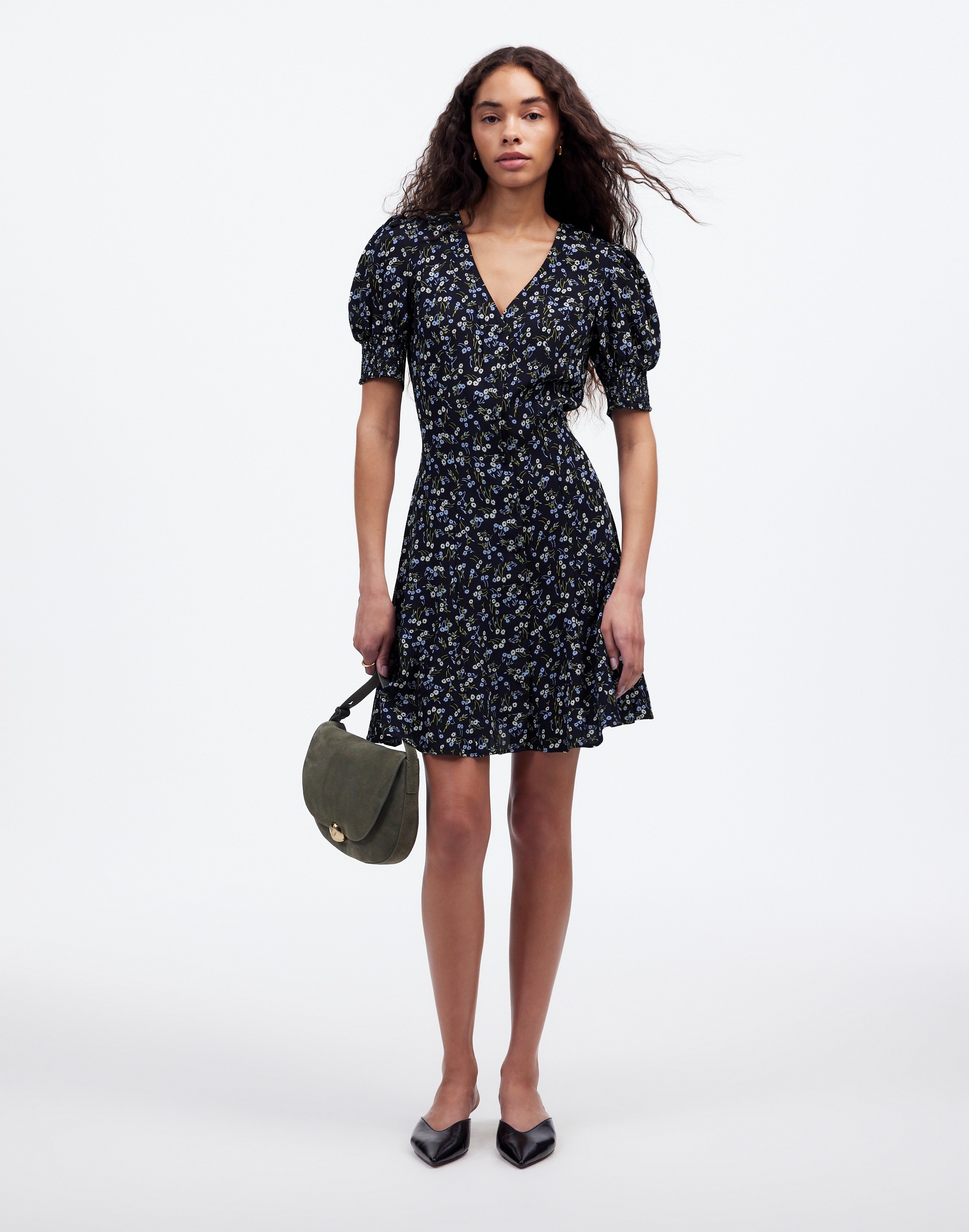 V-Neck Button-Front Mini Dress Floral | Madewell