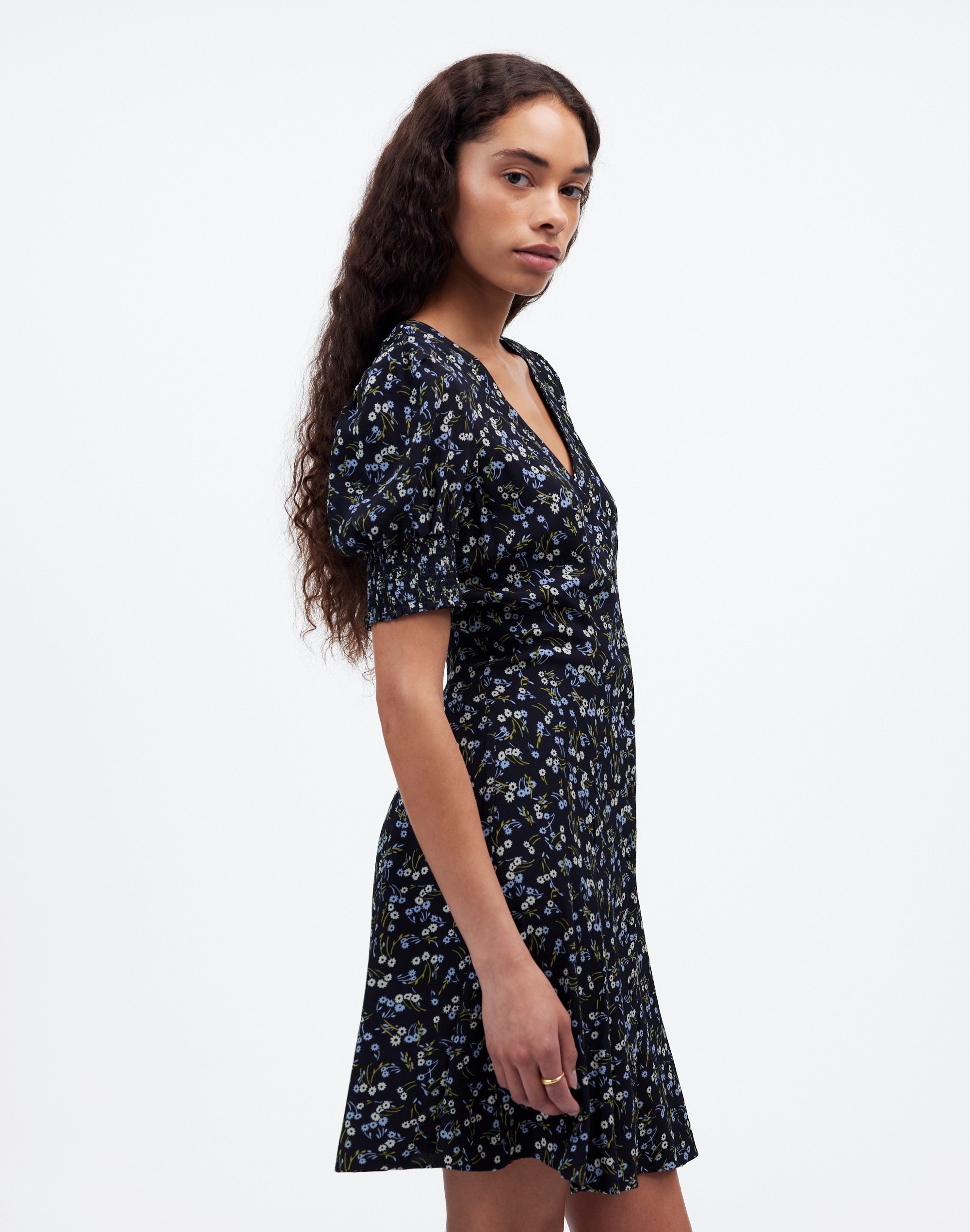 V-Neck Button-Front Mini Dress Floral | Madewell