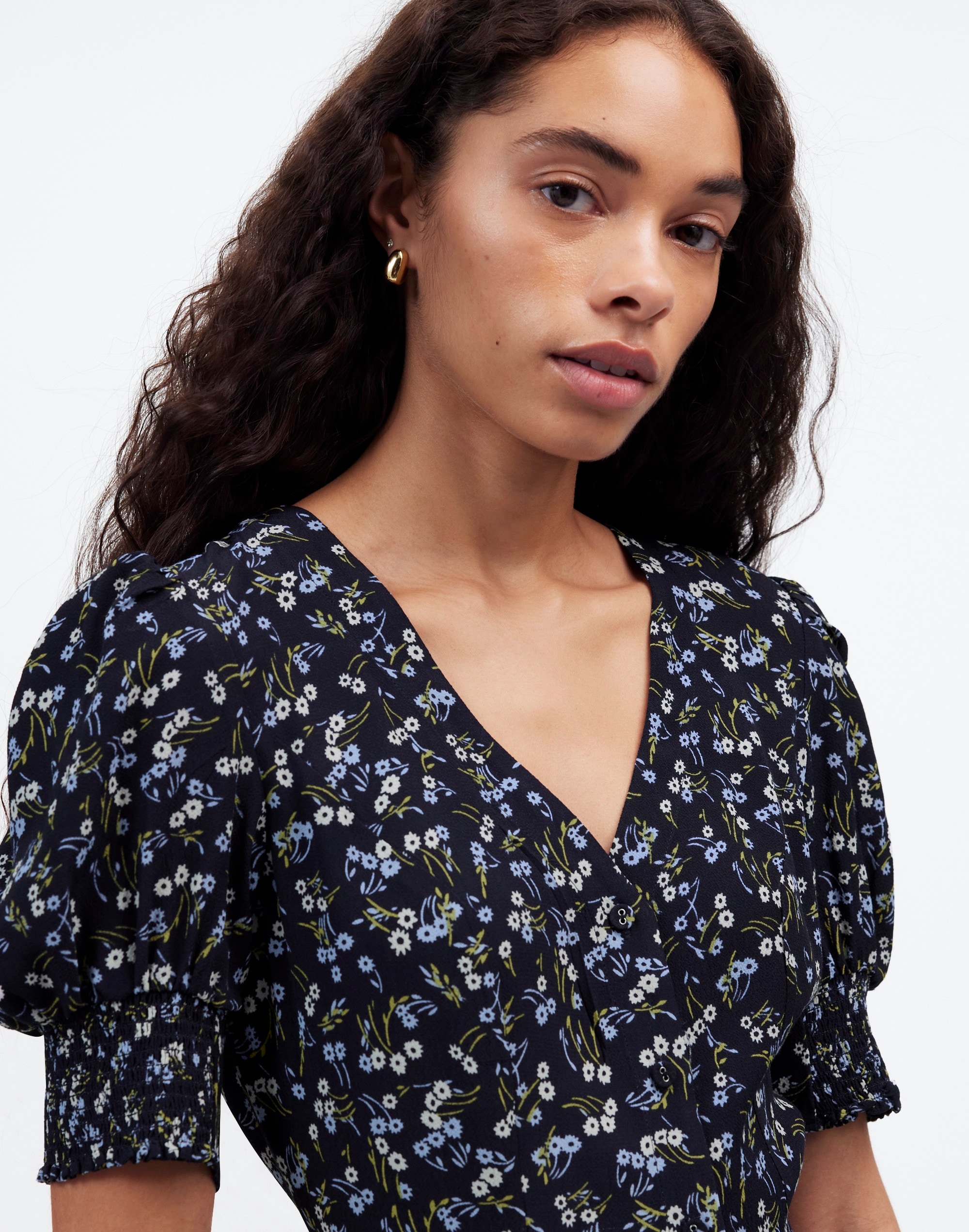 V-Neck Button-Front Mini Dress Floral | Madewell