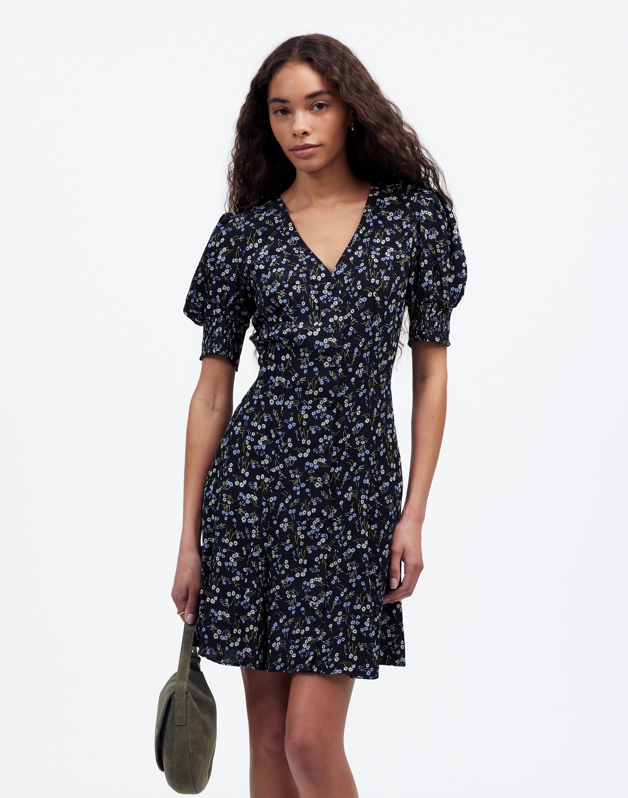 V-Neck Button-Front Mini Dress Floral | Madewell