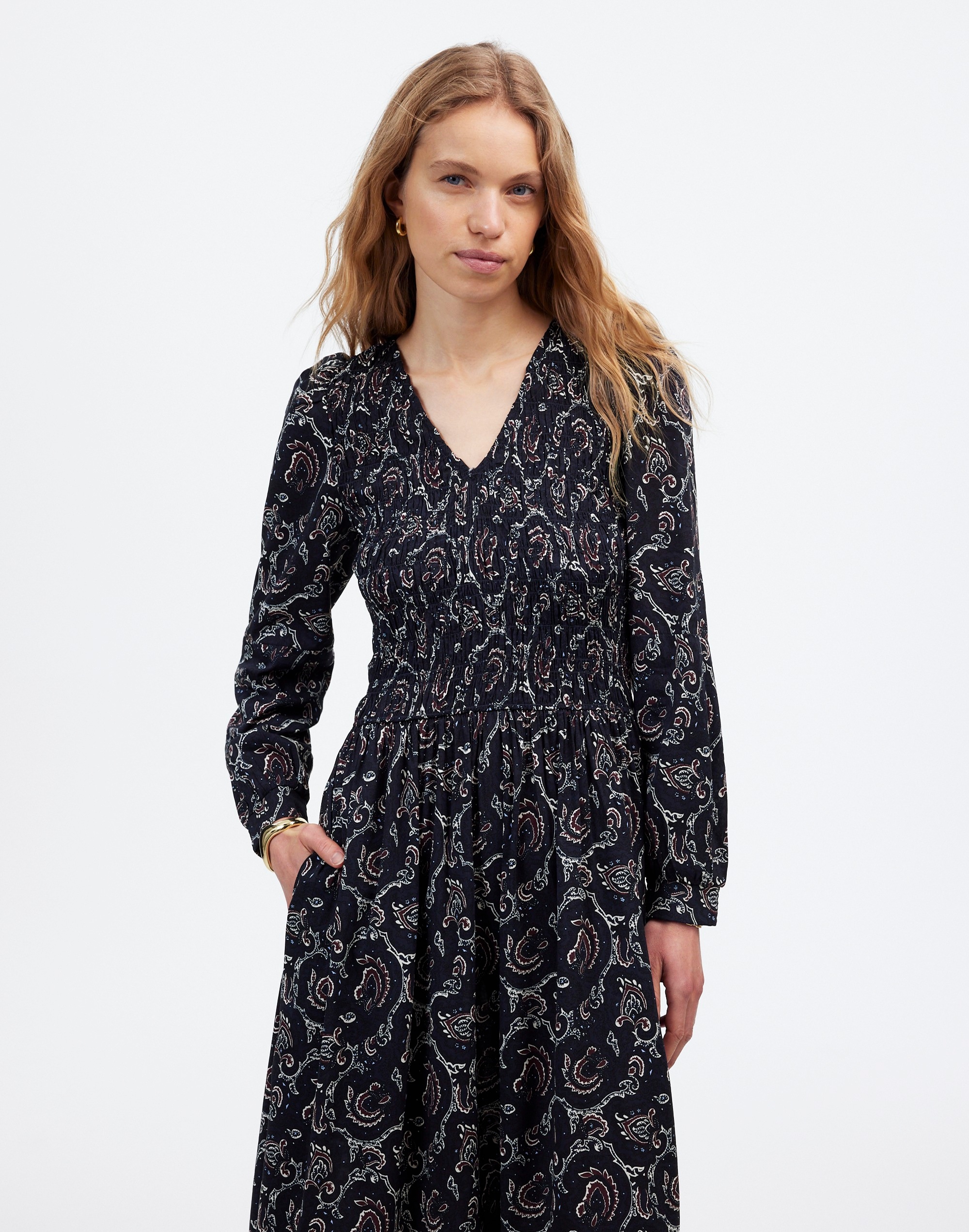 Smocked V-Neck Midi Dress Paisley | Madewell