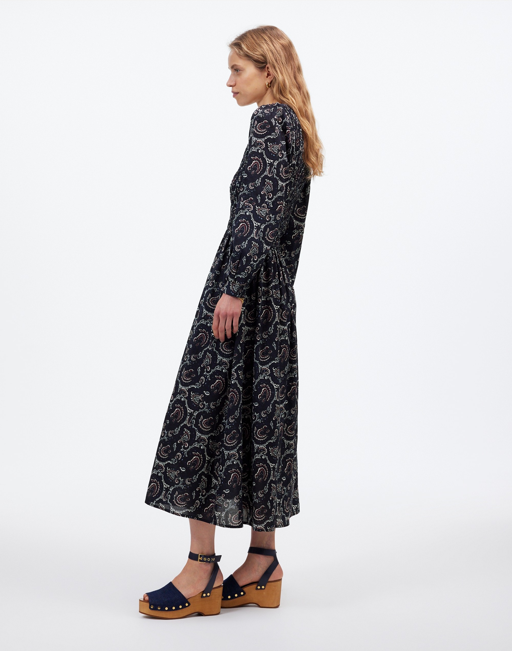 Smocked V-Neck Midi Dress Paisley | Madewell