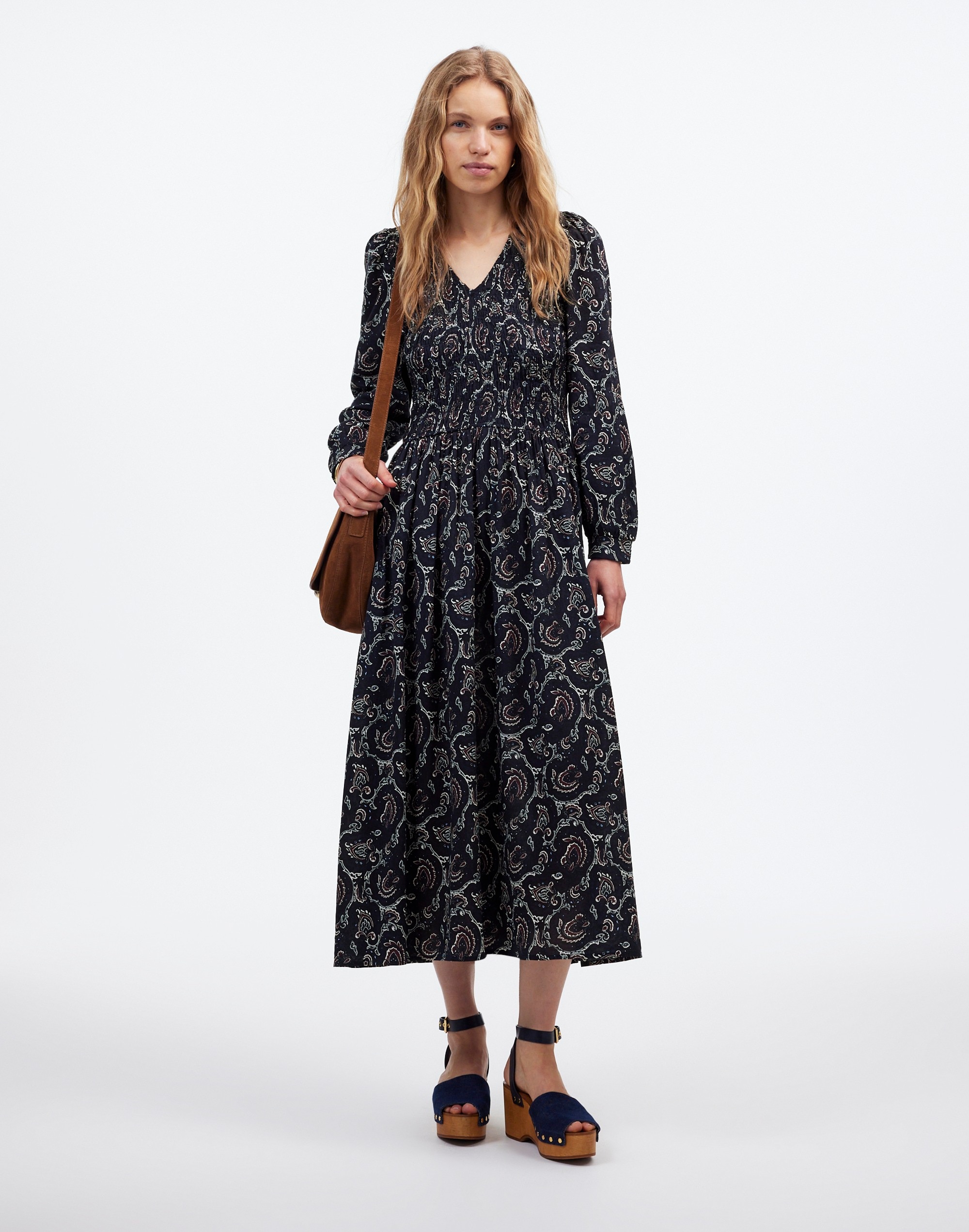 Smocked V-Neck Midi Dress Paisley | Madewell