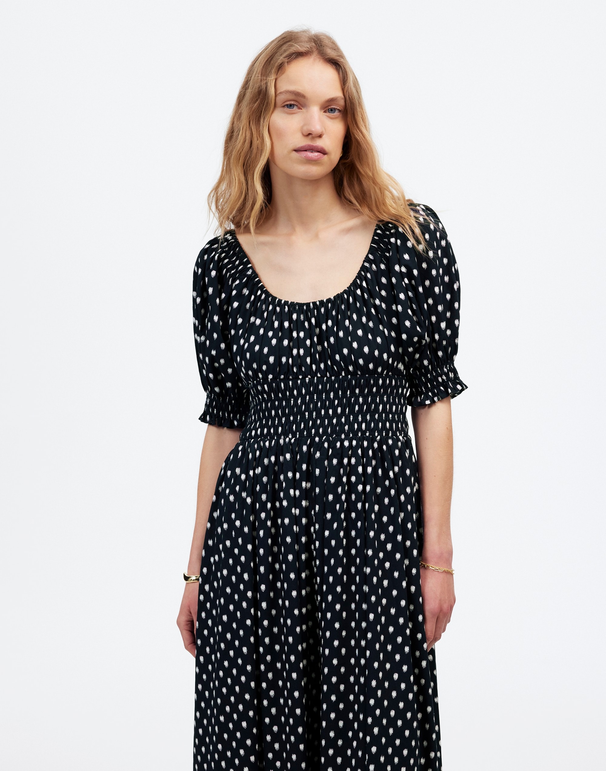 Smocked-Waist Midi Dress Shibori Dot Print | Madewell