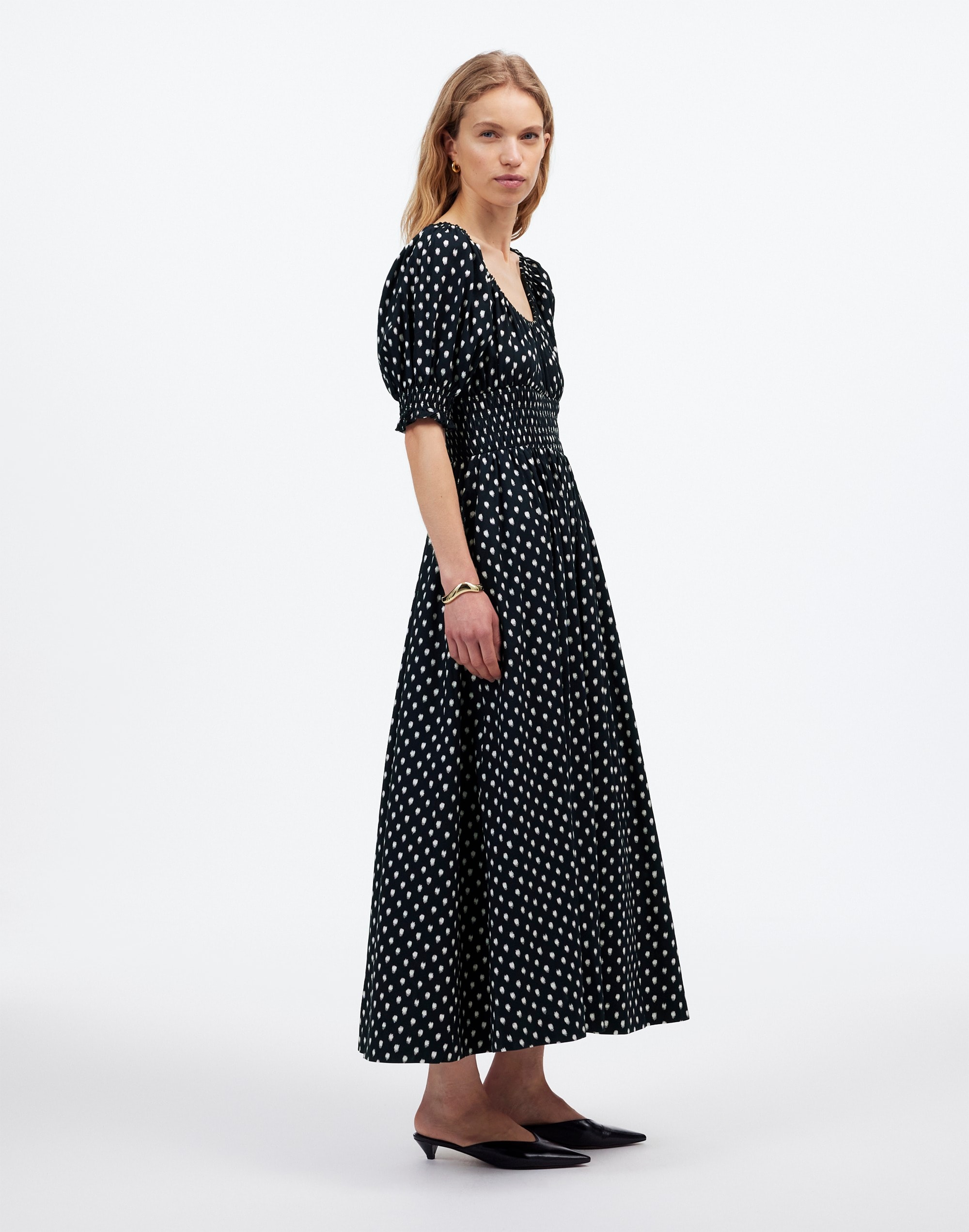 Smocked-Waist Midi Dress Shibori Dot Print | Madewell