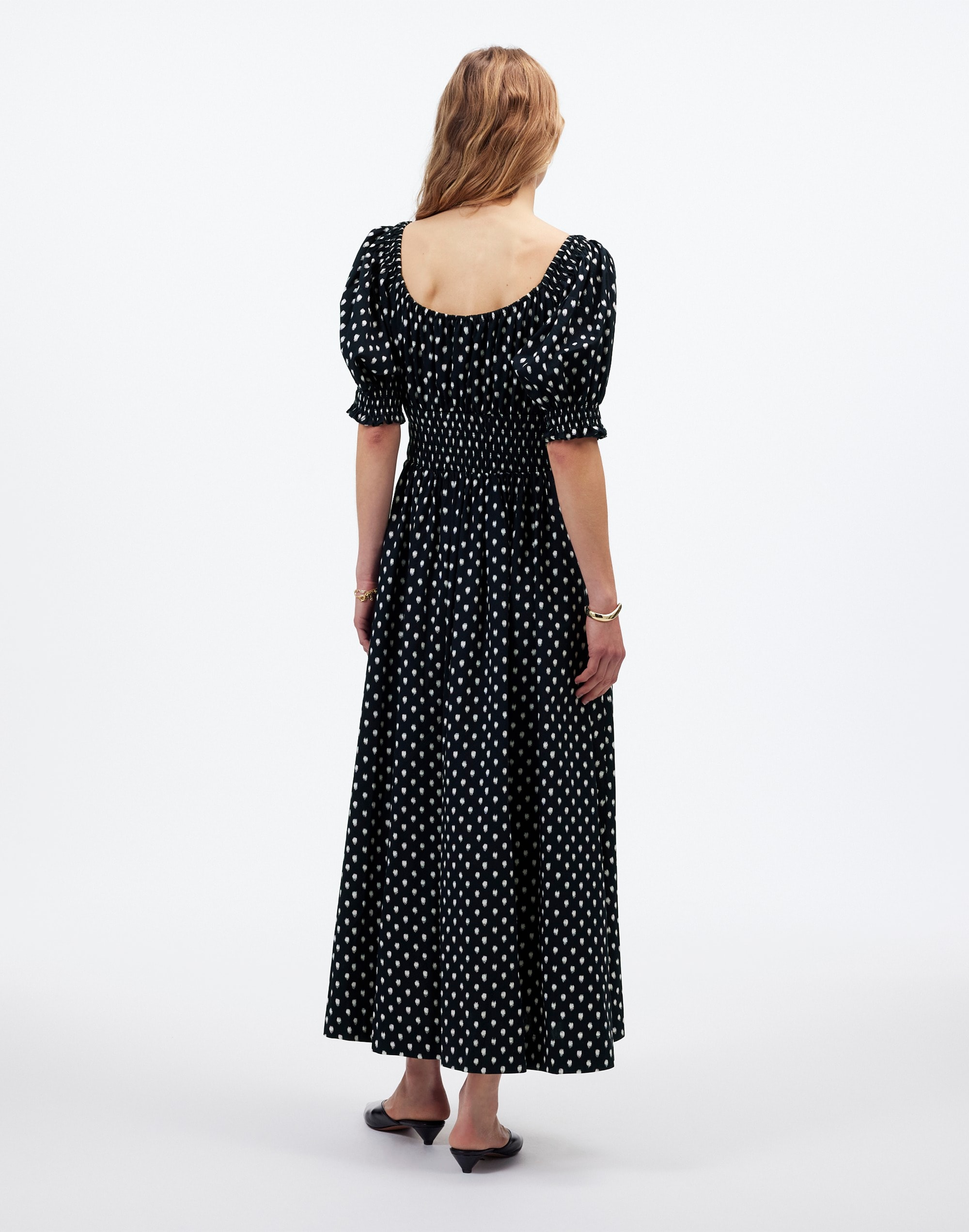 Smocked-Waist Midi Dress Shibori Dot Print | Madewell