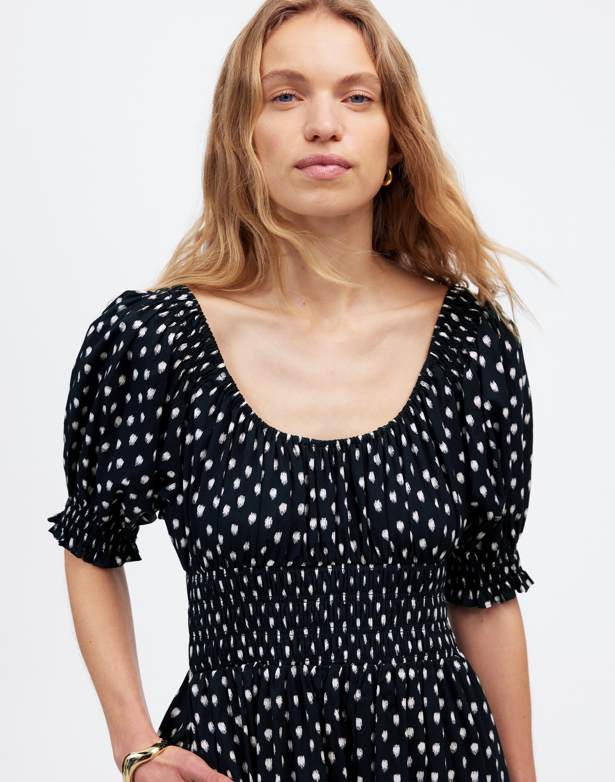 Smocked-Waist Midi Dress Shibori Dot Print | Madewell