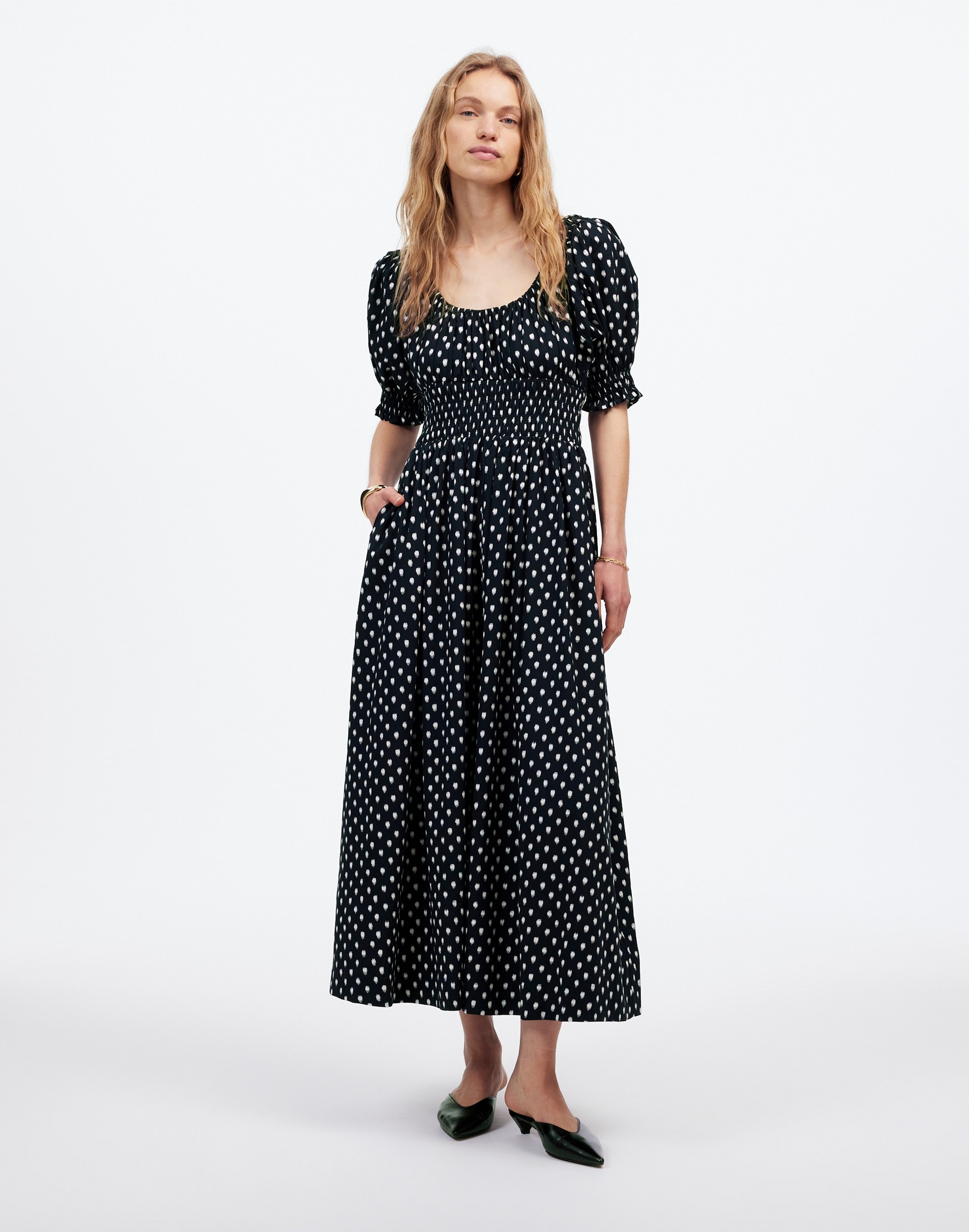 Smocked-Waist Midi Dress Shibori Dot Print | Madewell