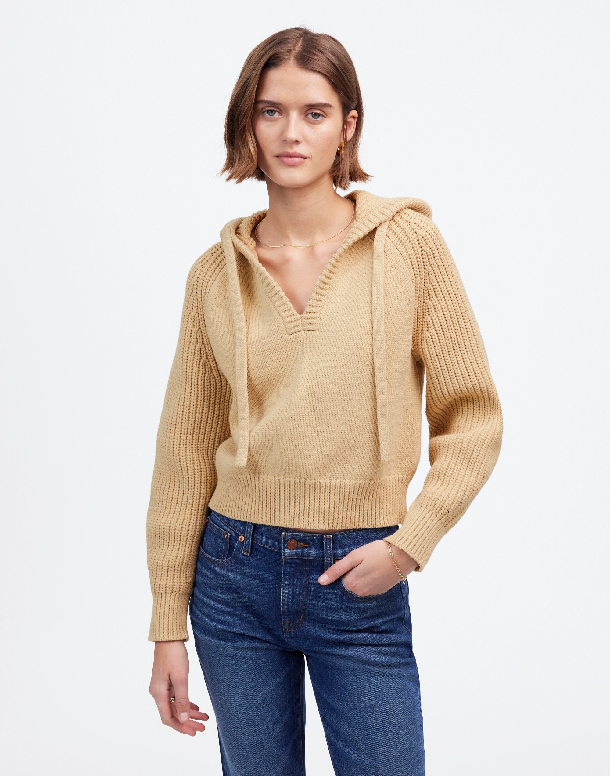 Open-Neck Ribbed Hoodie | Madewell