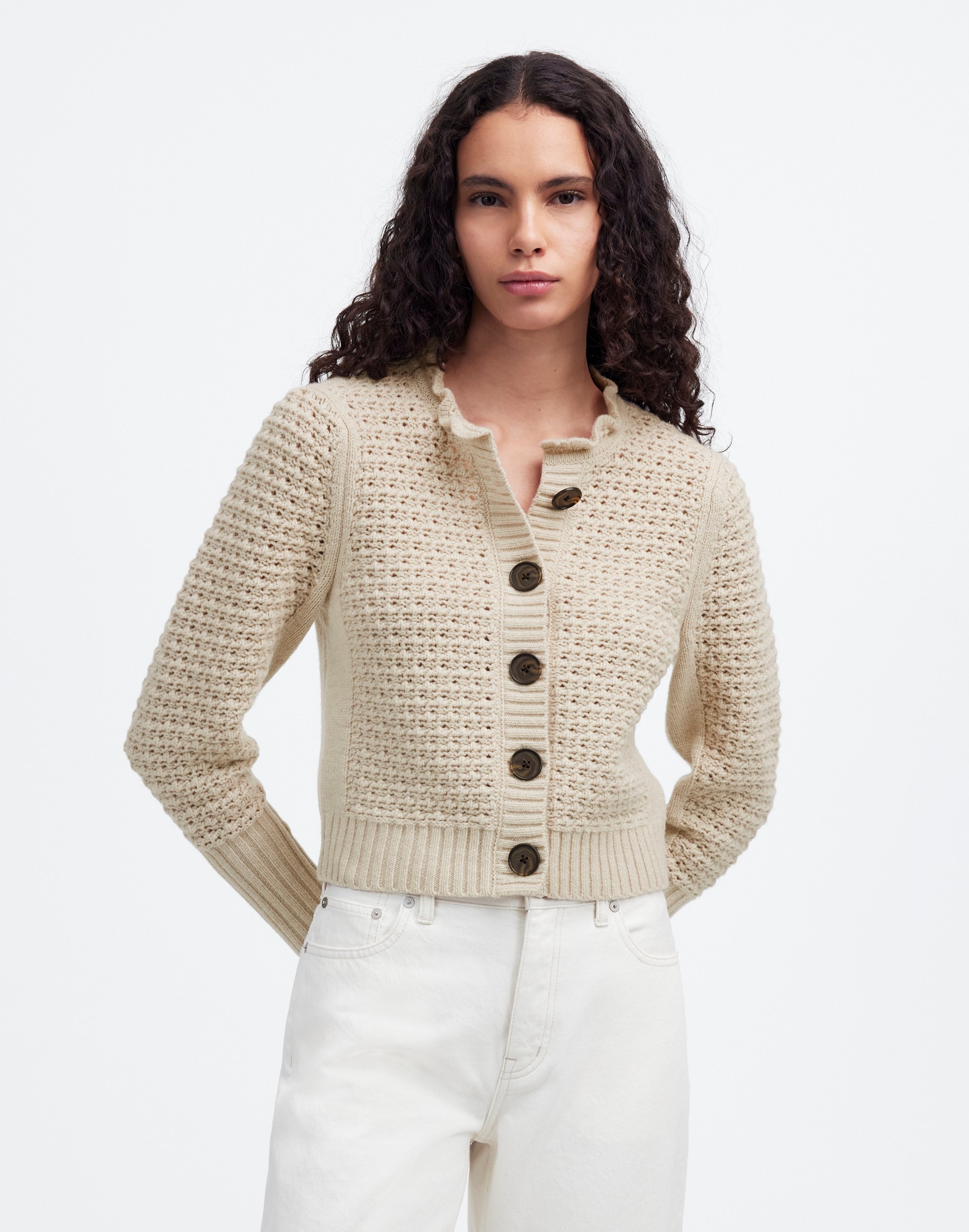 Scalloped Merino Wool-Blend Cardigan | Madewell