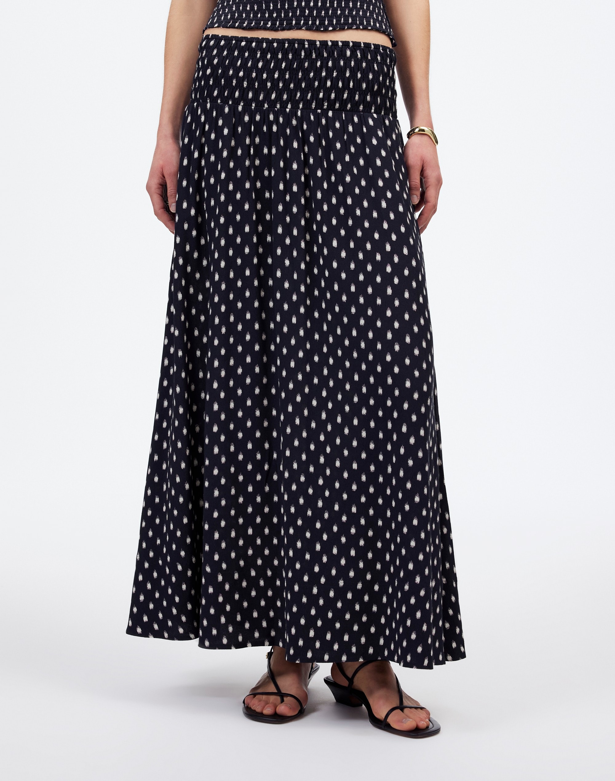 Smocked-Waist Midi Skirt Shibori Dot Print | Madewell