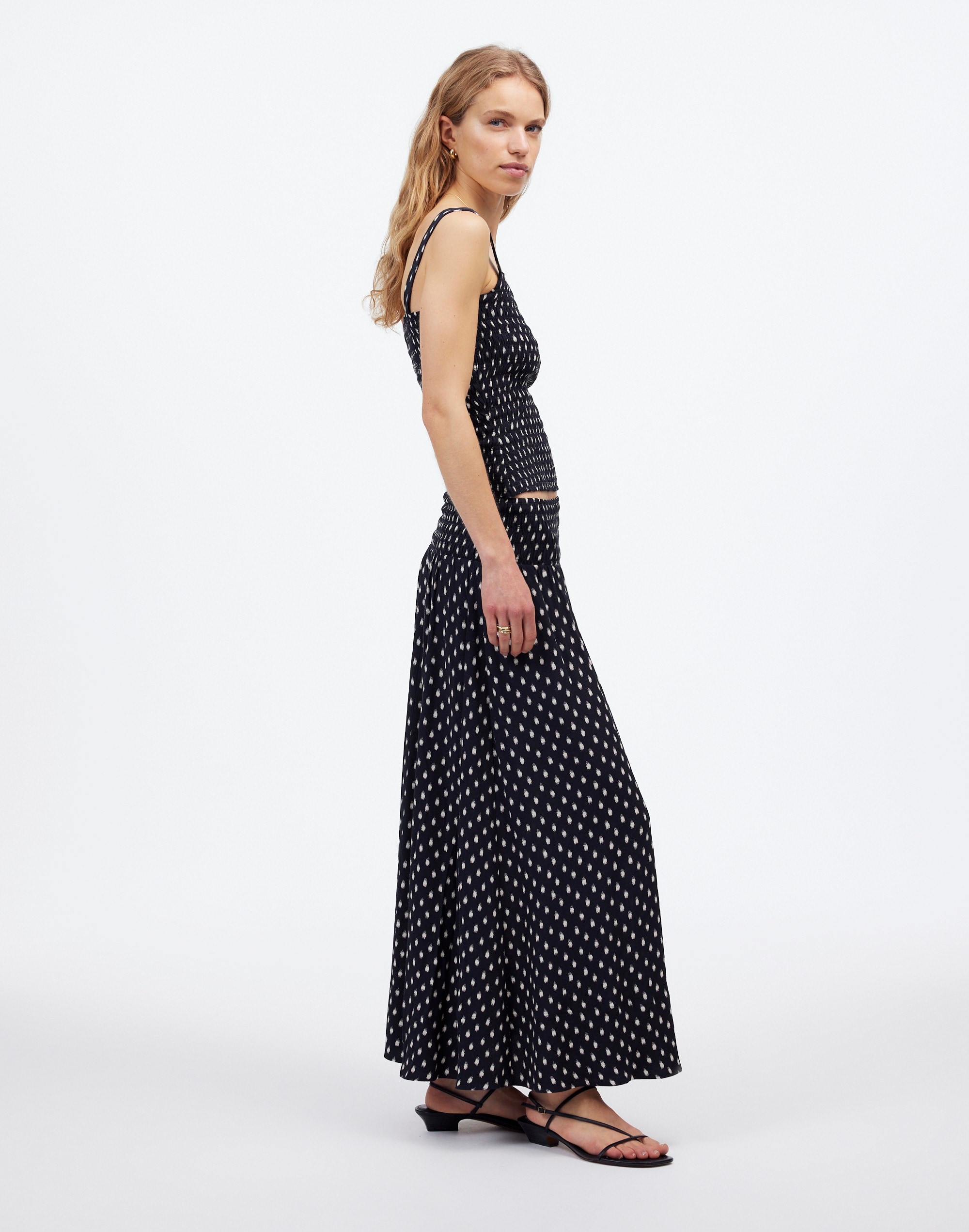 Smocked-Waist Midi Skirt Shibori Dot Print | Madewell