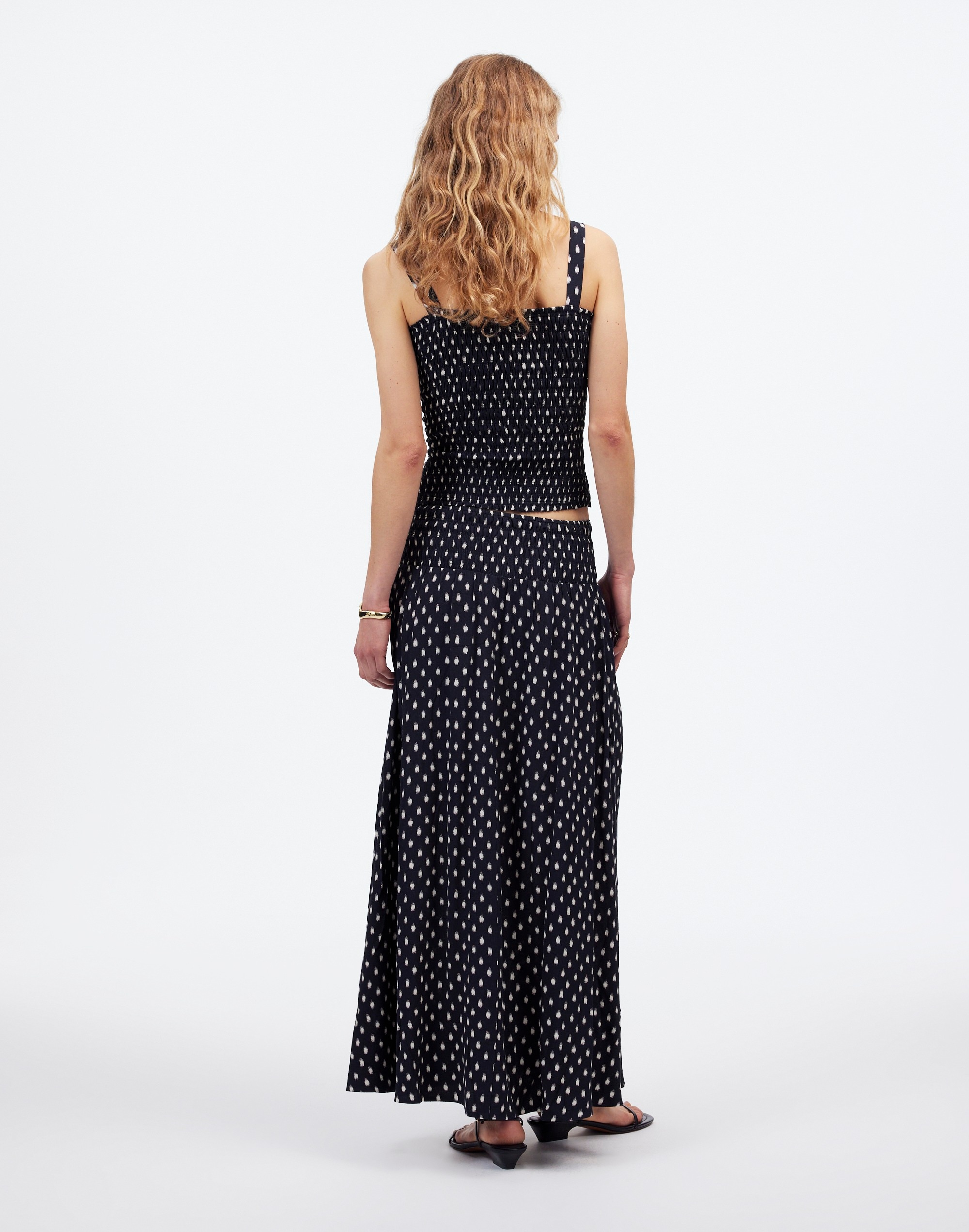 Smocked-Waist Midi Skirt Shibori Dot Print | Madewell