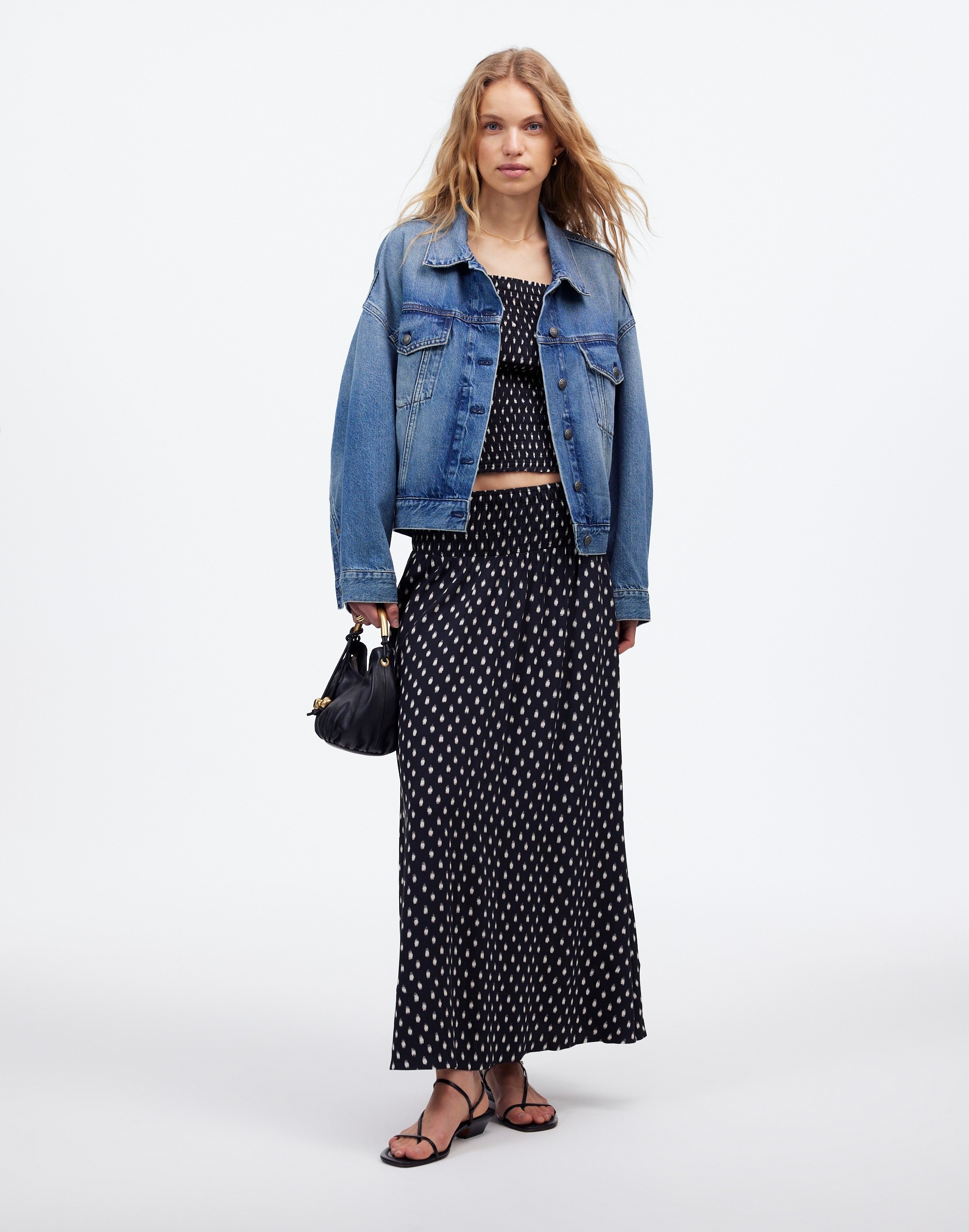 Smocked-Waist Midi Skirt Shibori Dot Print | Madewell