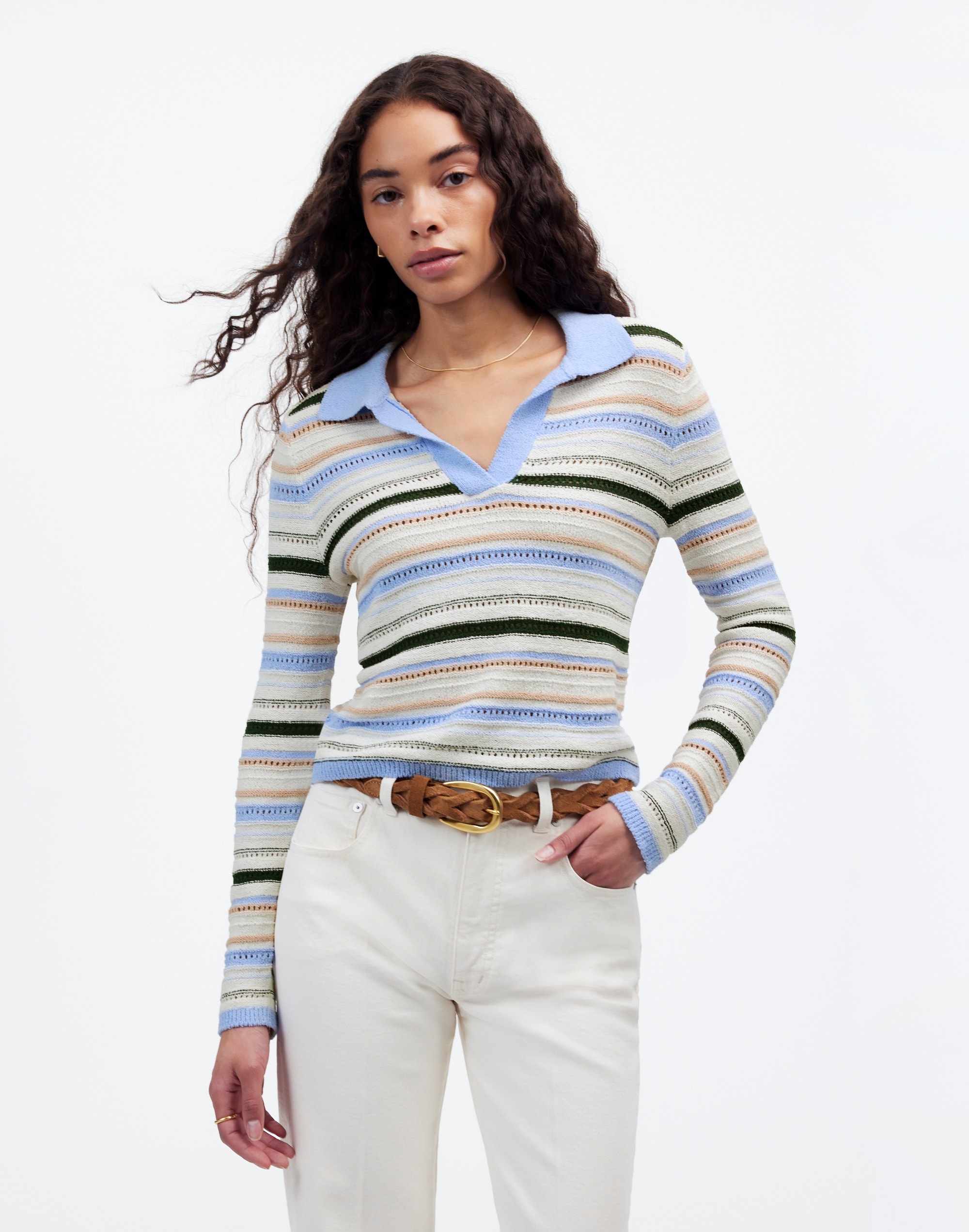 Textural-Stitch Johnny Collar Sweater | Madewell