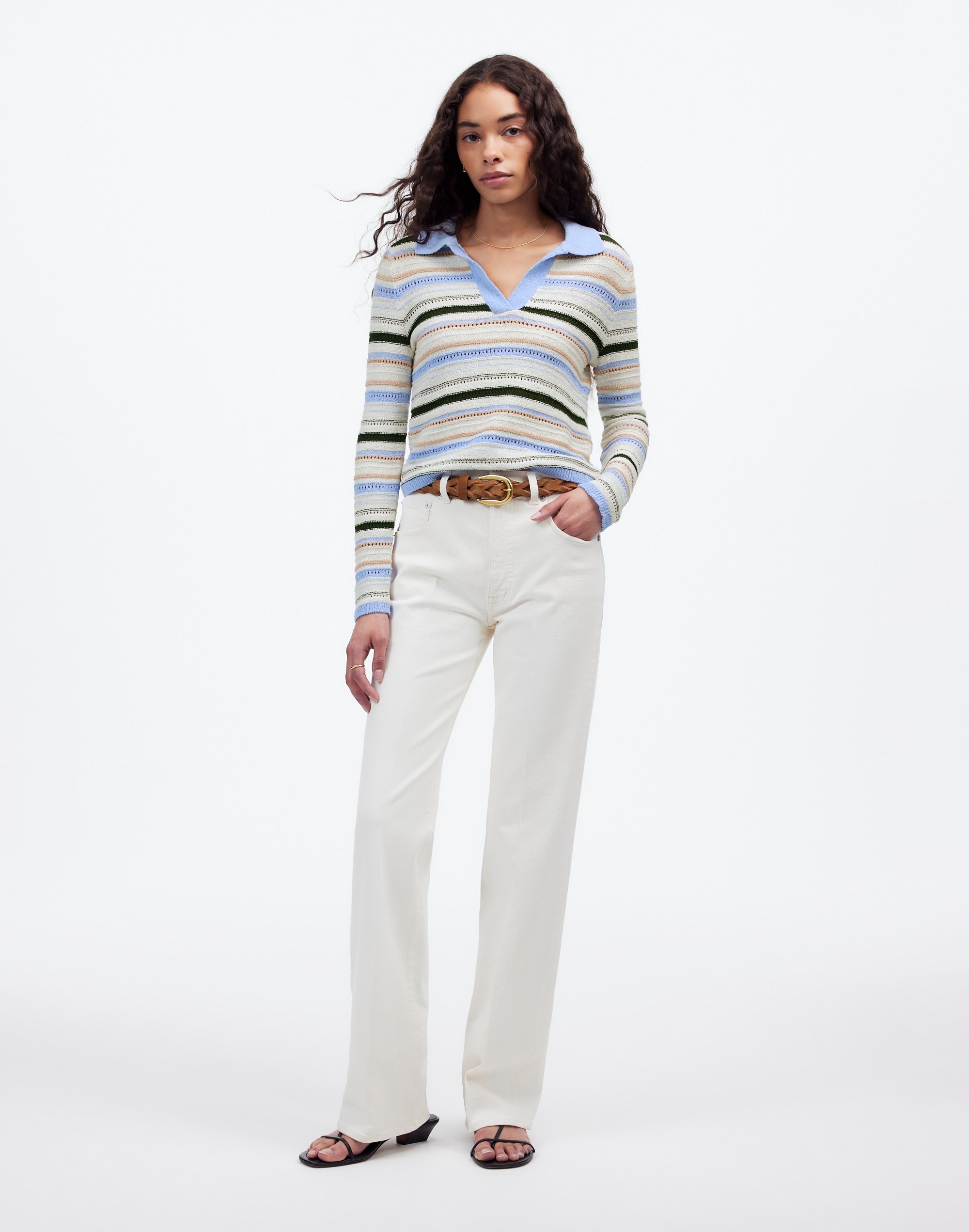 Textural-Stitch Johnny Collar Sweater | Madewell