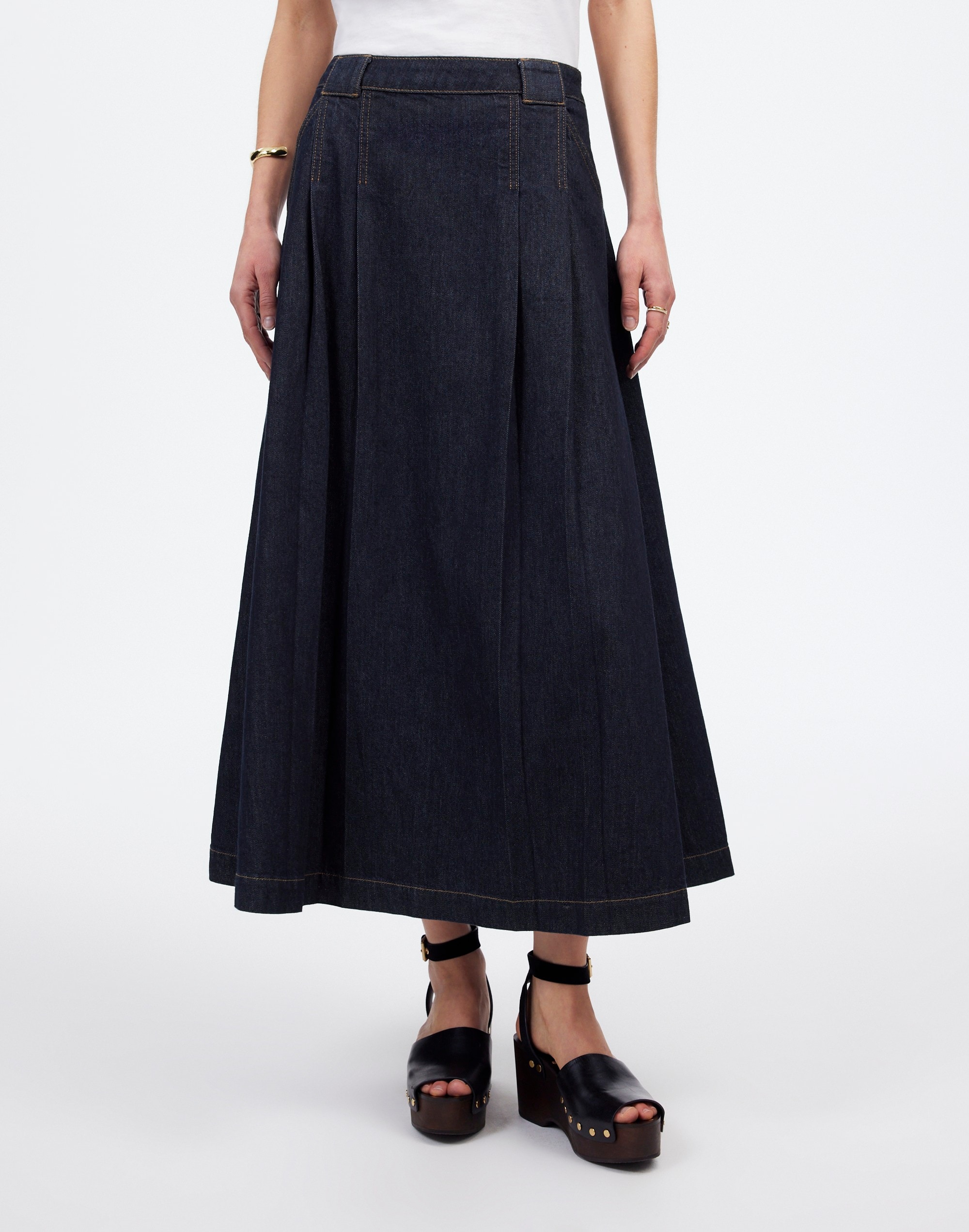 Pleated Denim Midi Skirt Essex Wash | Madewell