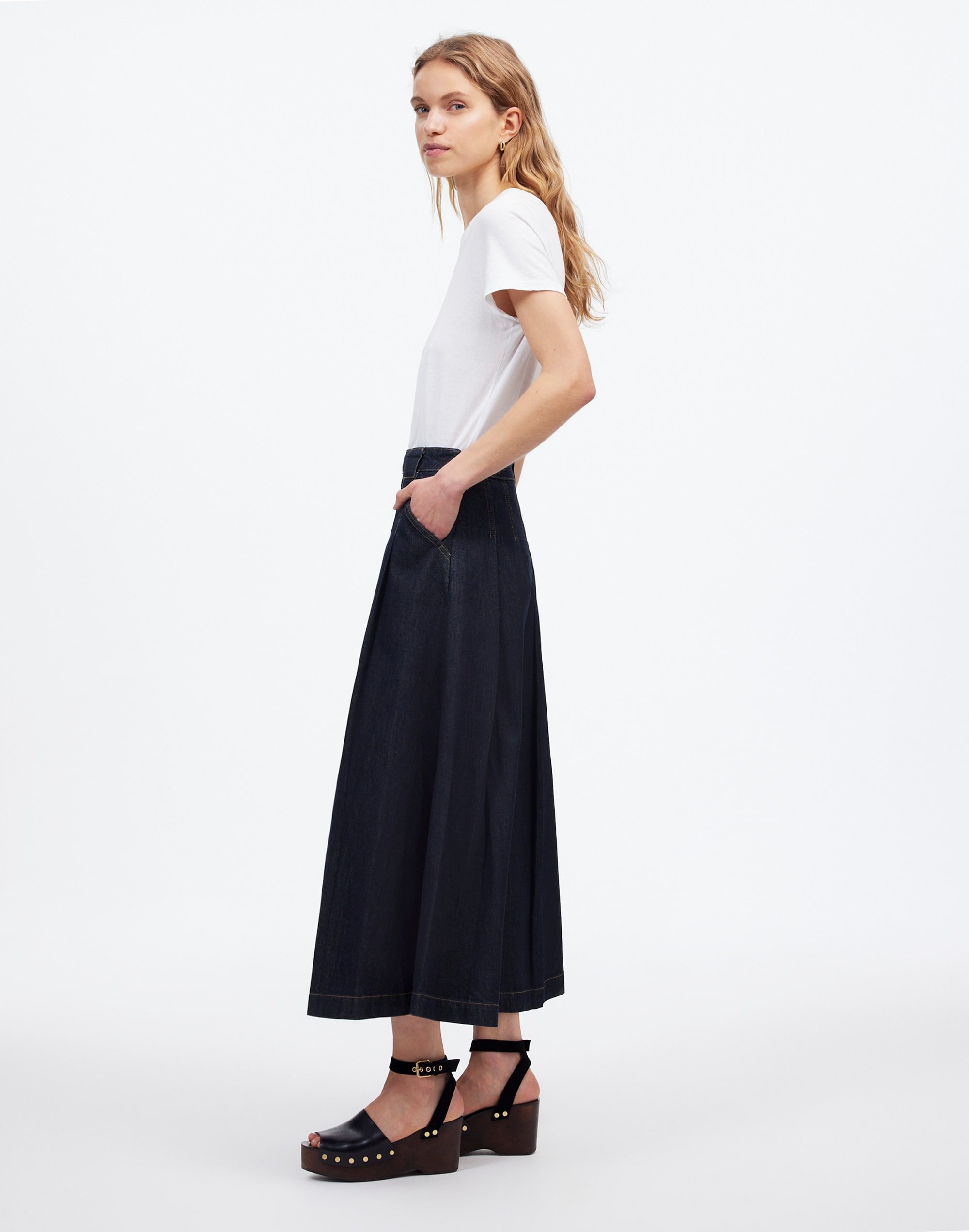 Pleated Denim Midi Skirt Essex Wash | Madewell