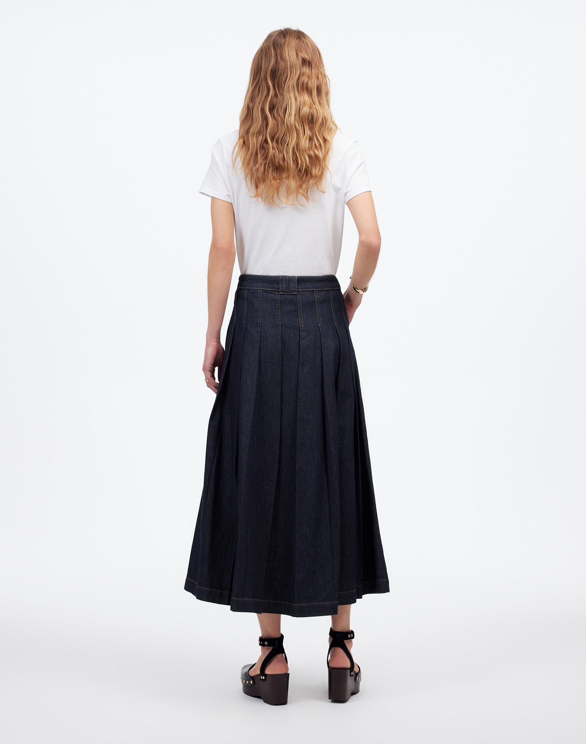 Pleated Denim Midi Skirt Essex Wash | Madewell