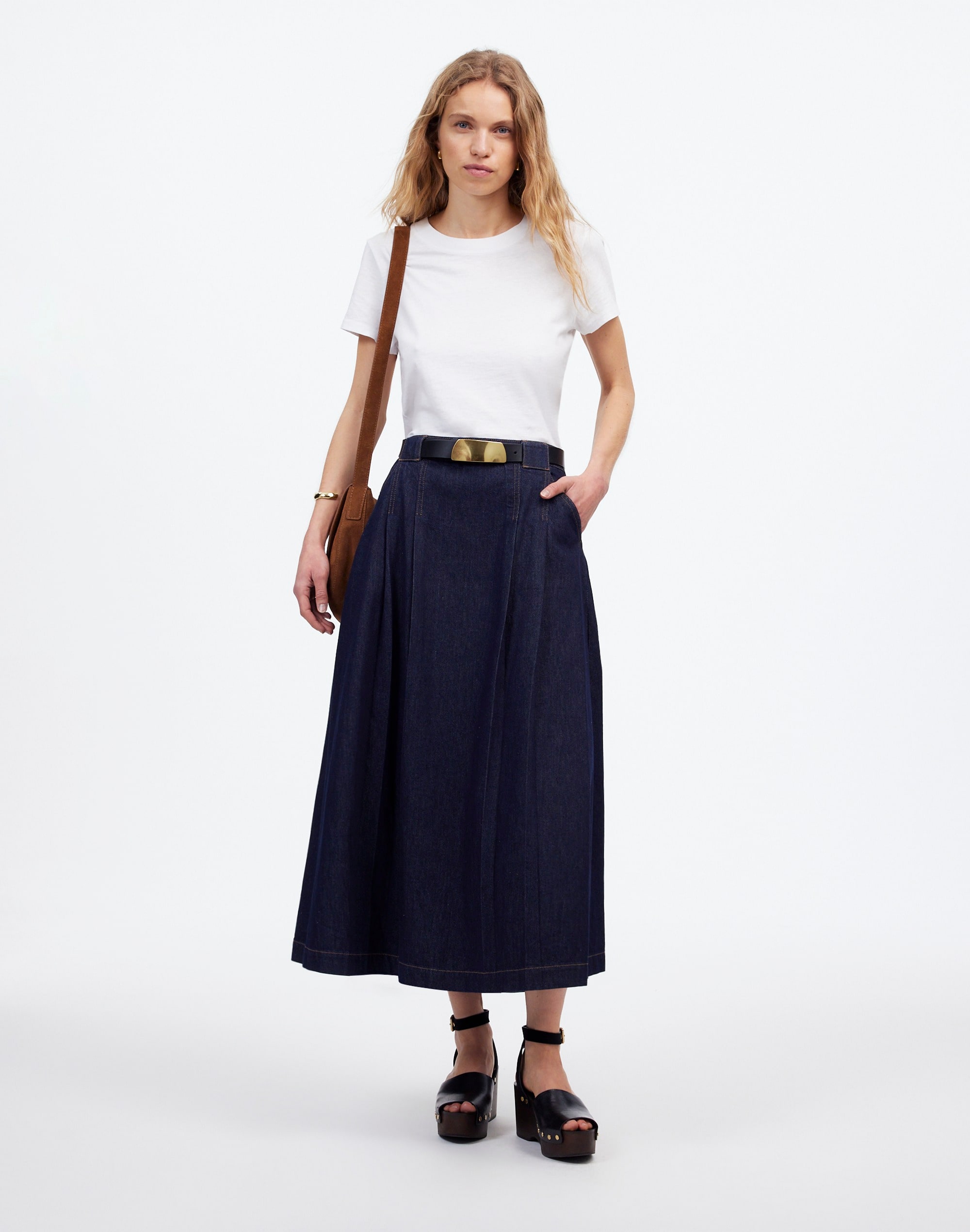 Pleated Denim Midi Skirt Essex Wash | Madewell