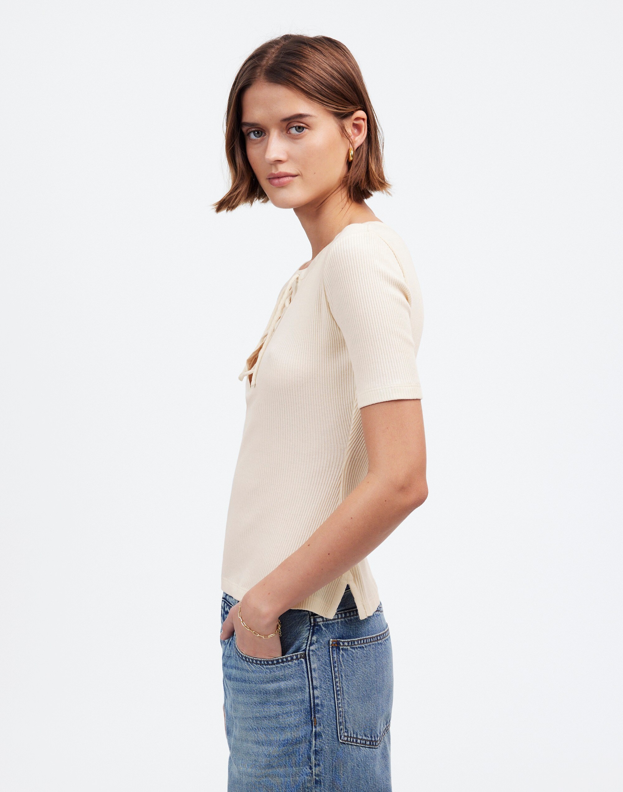 Ribbed Lace-Up Short-Sleeve Tee | Madewell