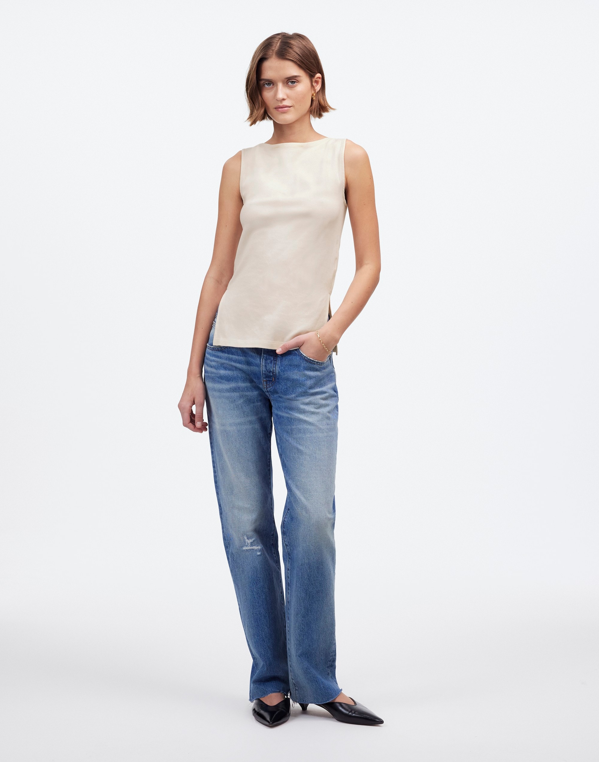 Sleeveless Boatneck Side Slit Tee | Madewell