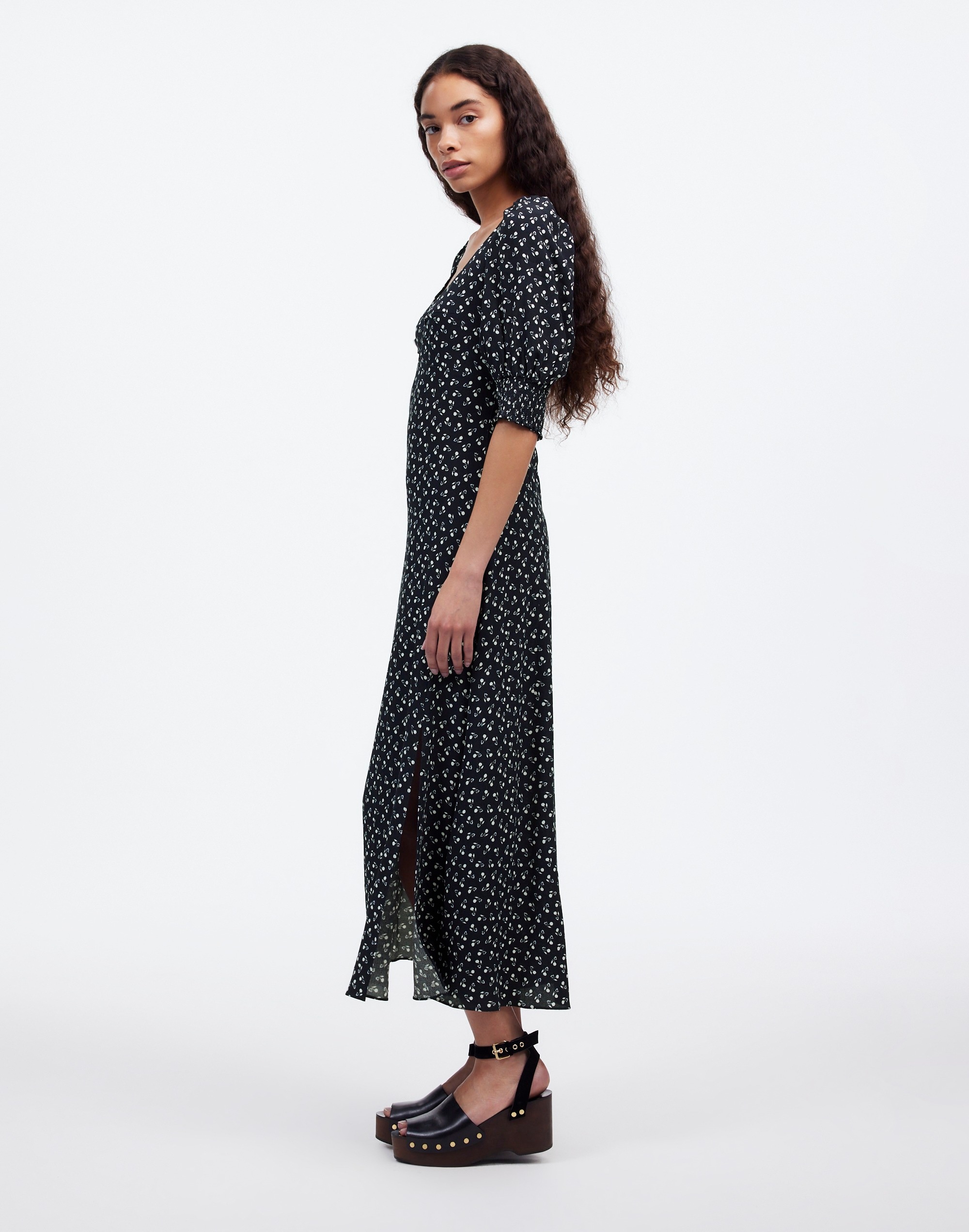 Ruched Scoopneck Side Slit Midi Dress Floral | Madewell