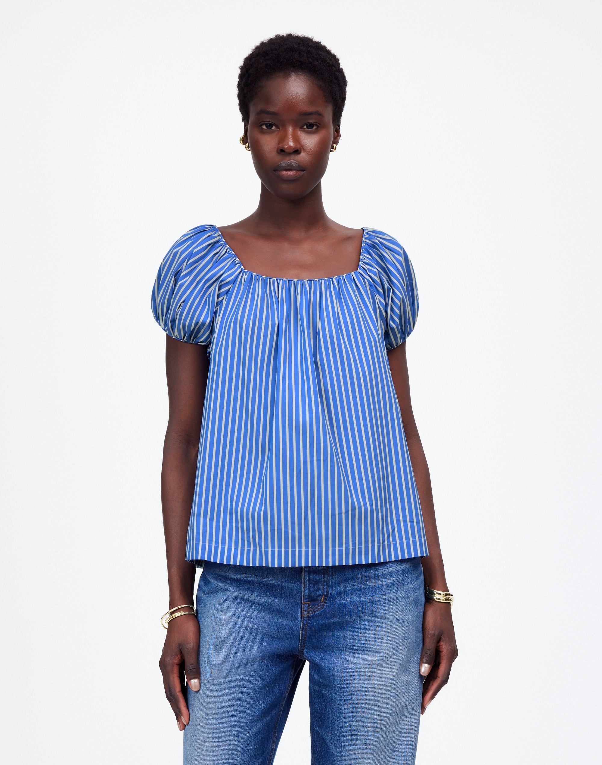 Square-Neck Puff-Sleeve Shirt Stripe | Madewell