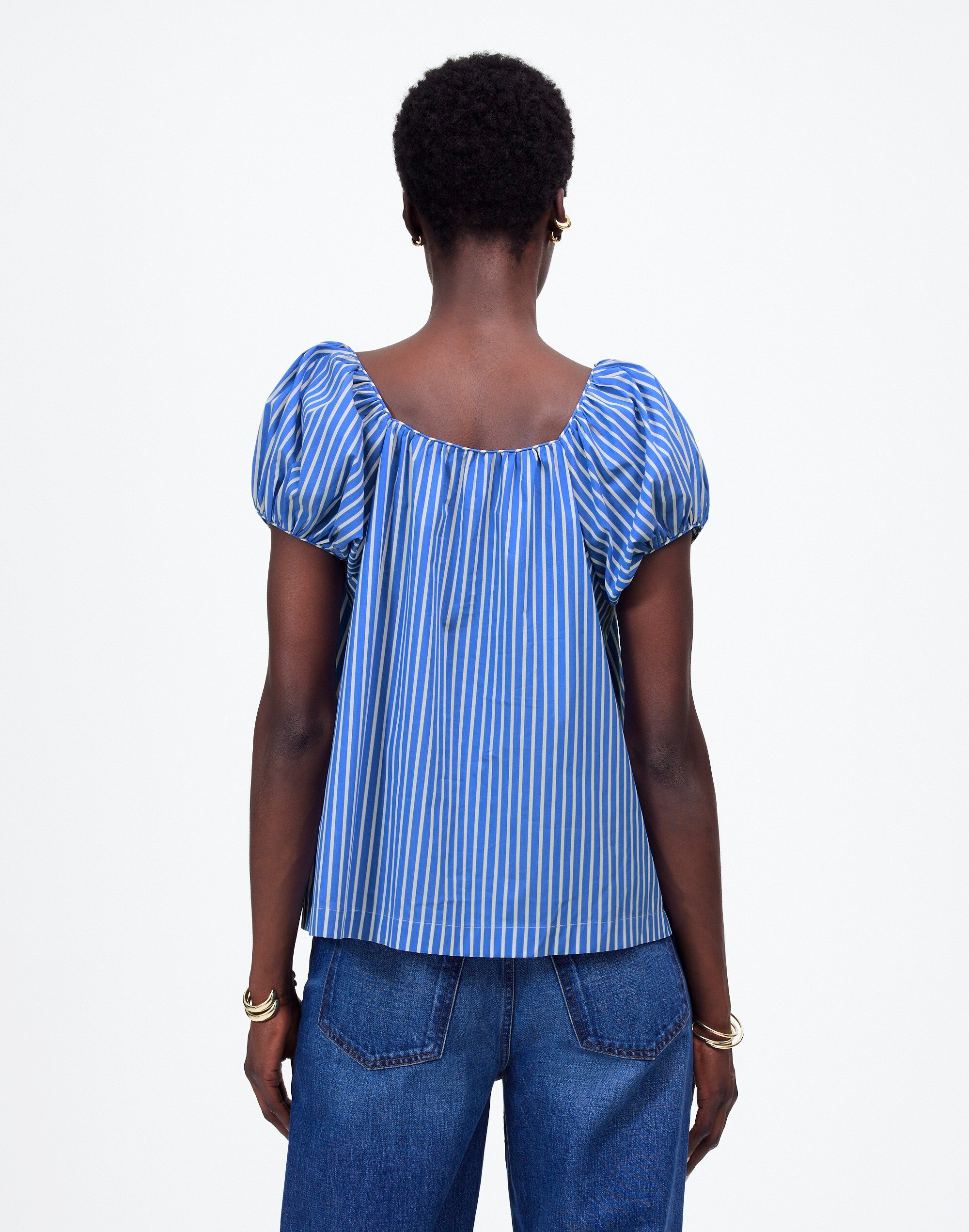 Square-Neck Puff-Sleeve Shirt Stripe | Madewell