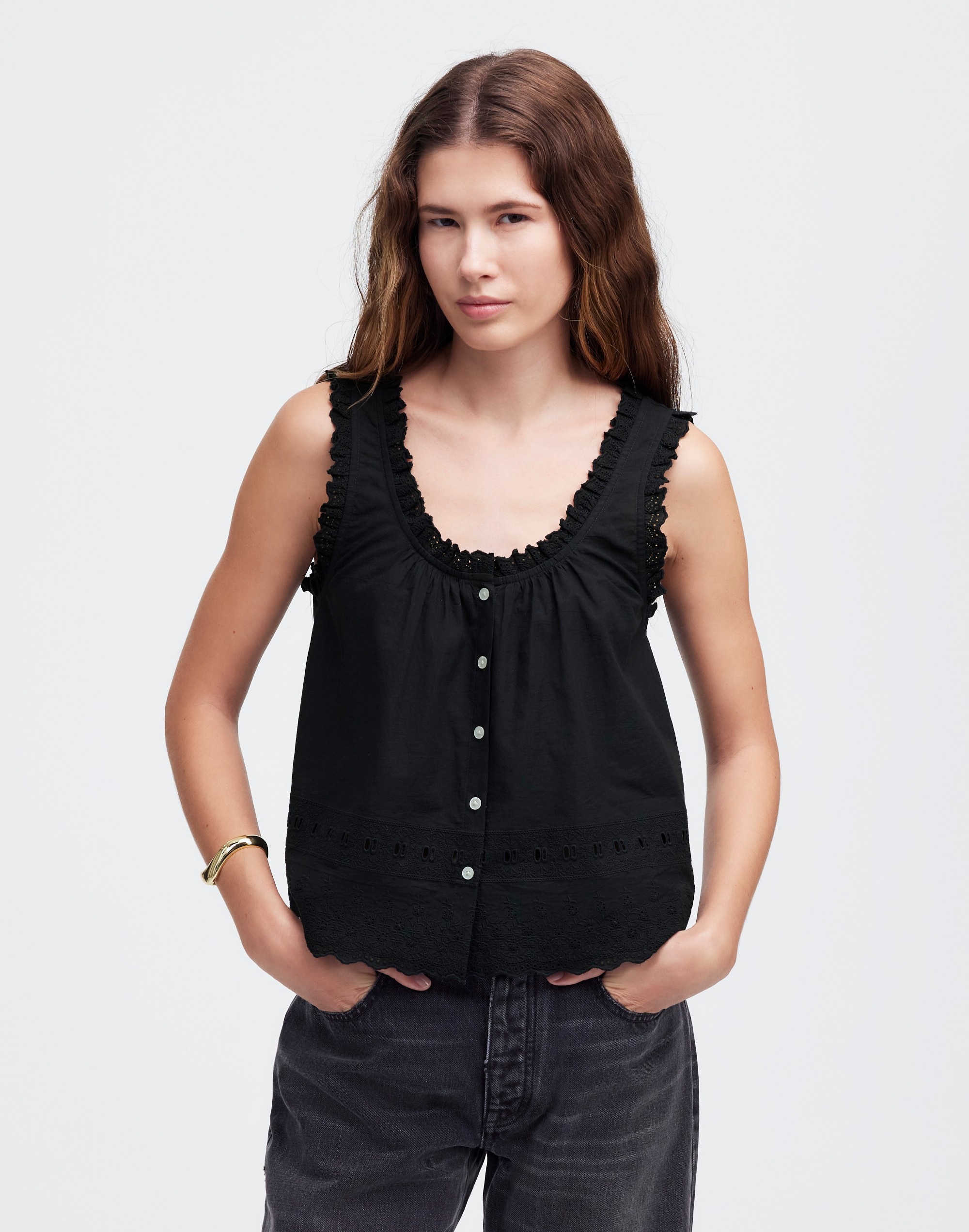 Embroidered Ruffle-Trim Top | Madewell