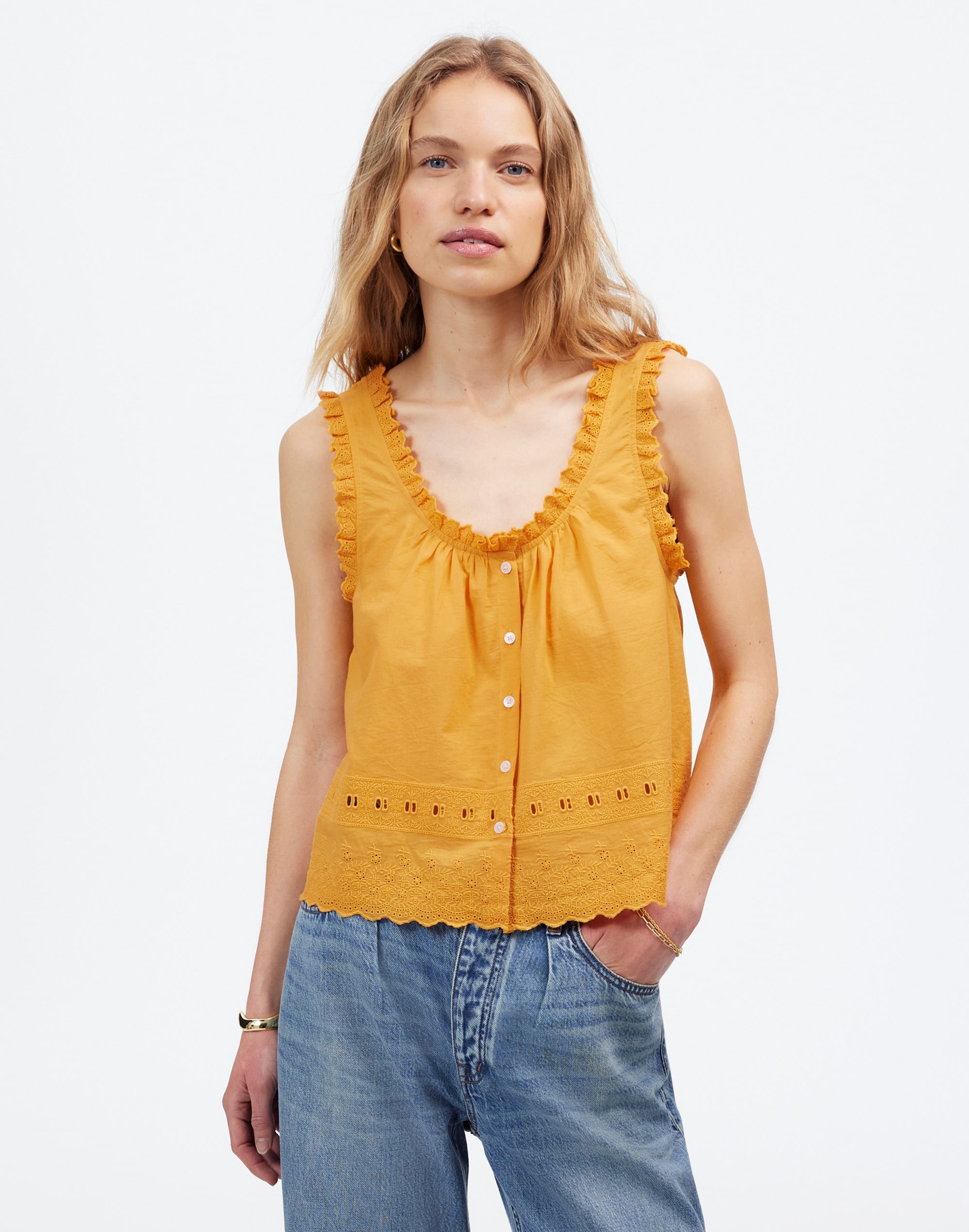 Embroidered Ruffle-Trim Top | Madewell