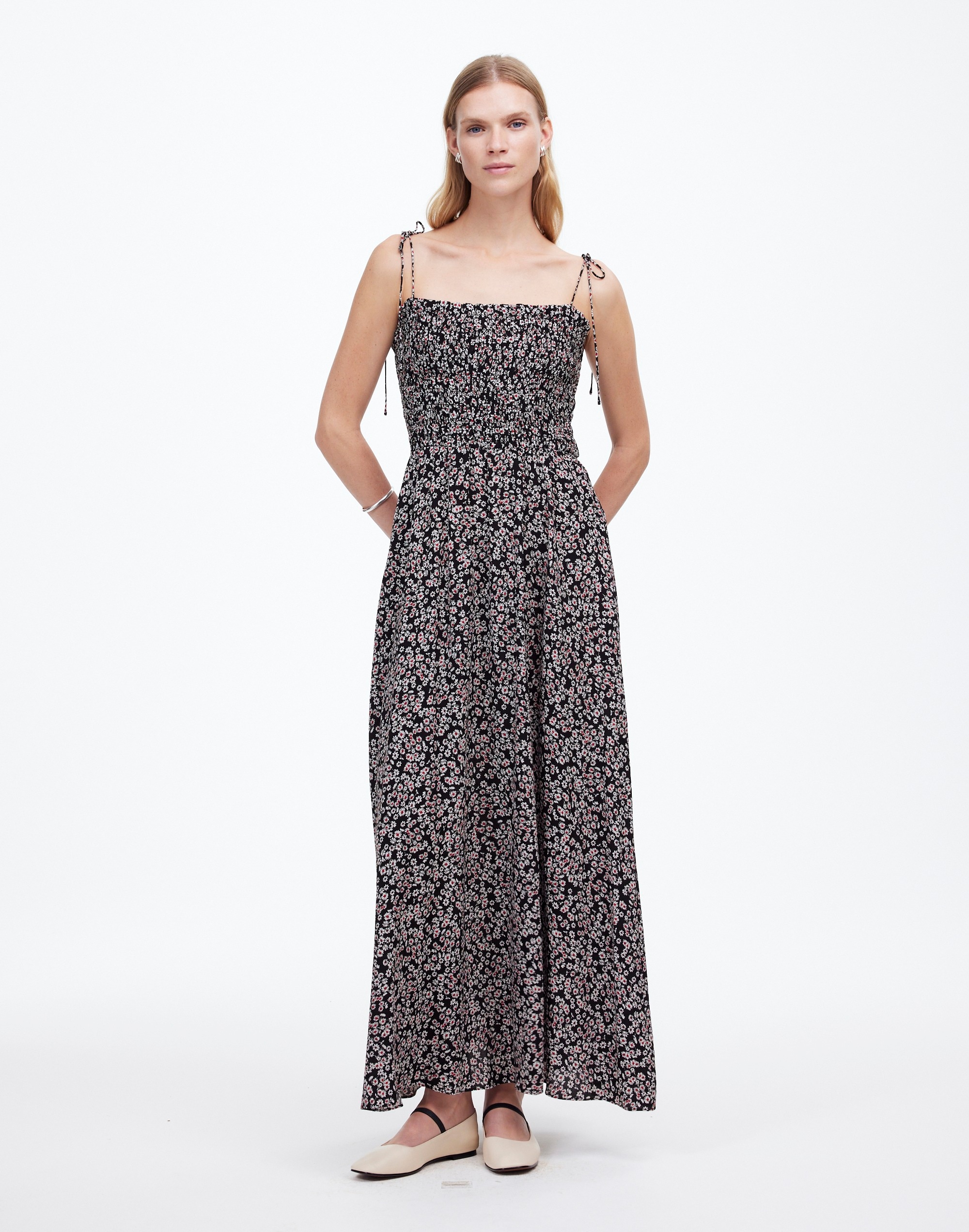 Smocked Tie-Strap Midi Dress Floral | Madewell