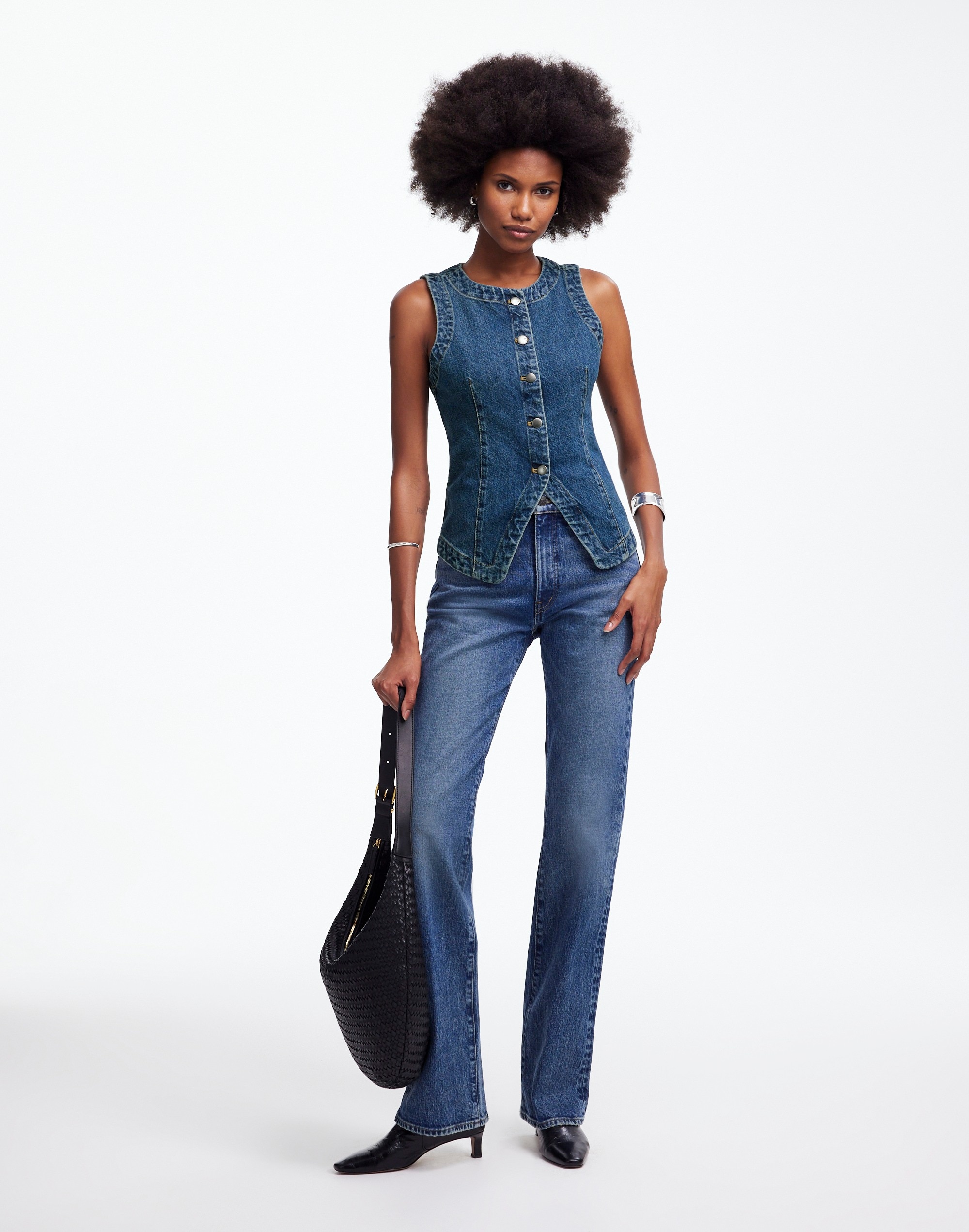 Denim Crewneck Vest Concho Wash | Madewell