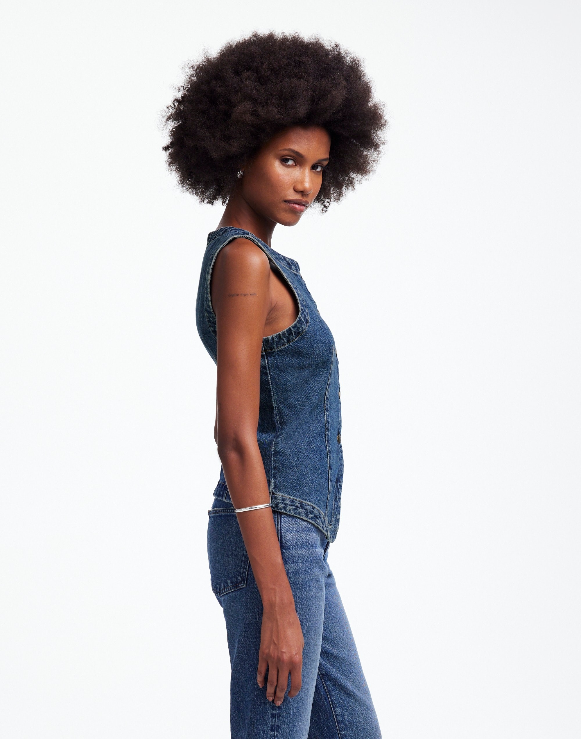 Denim Crewneck Vest Concho Wash | Madewell