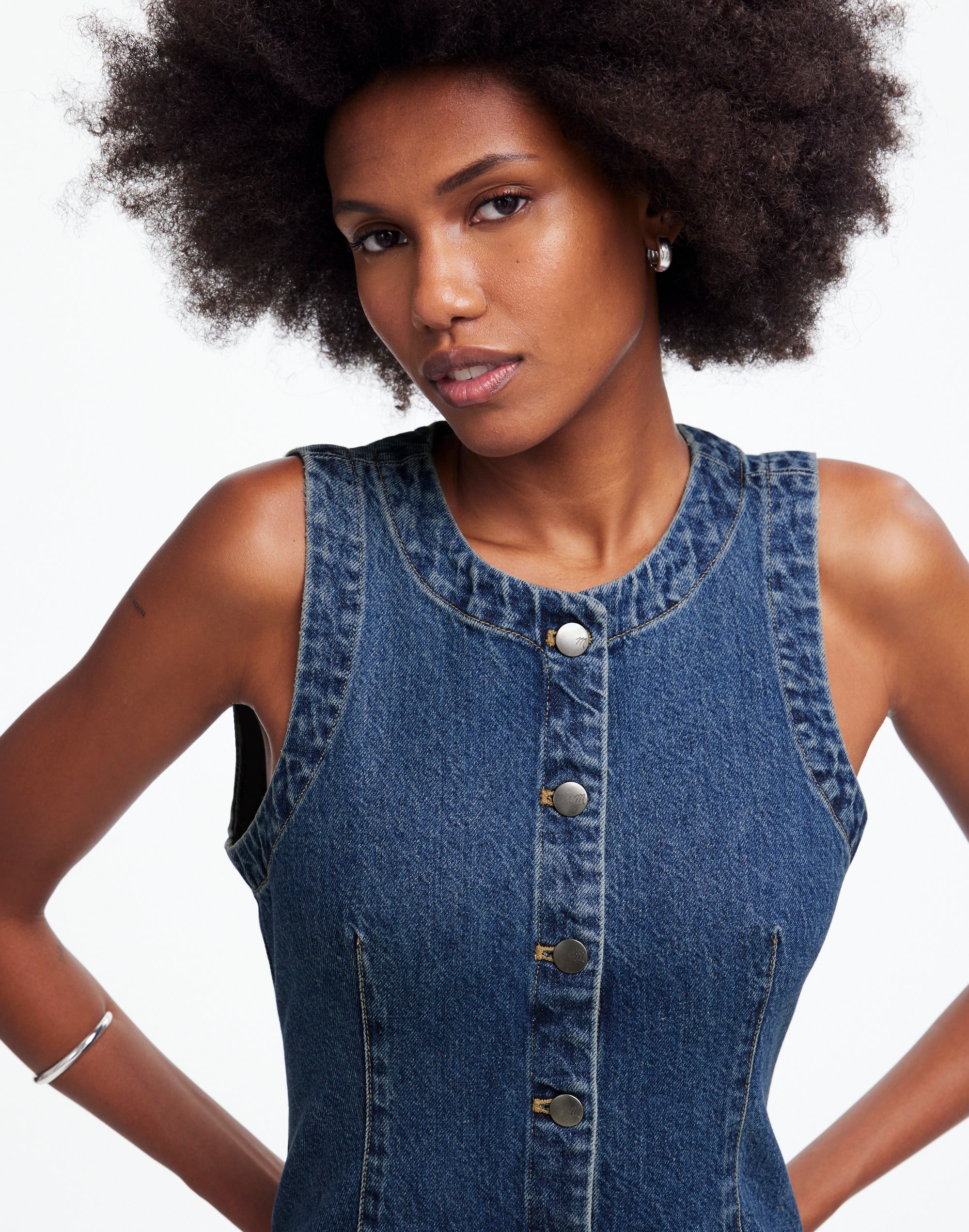 Denim Crewneck Vest Concho Wash | Madewell