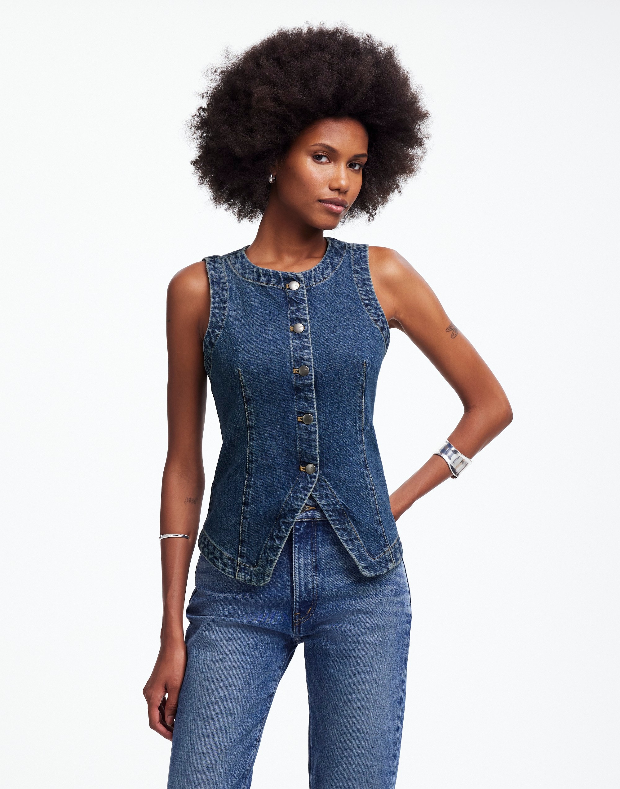 Denim Crewneck Vest Concho Wash | Madewell