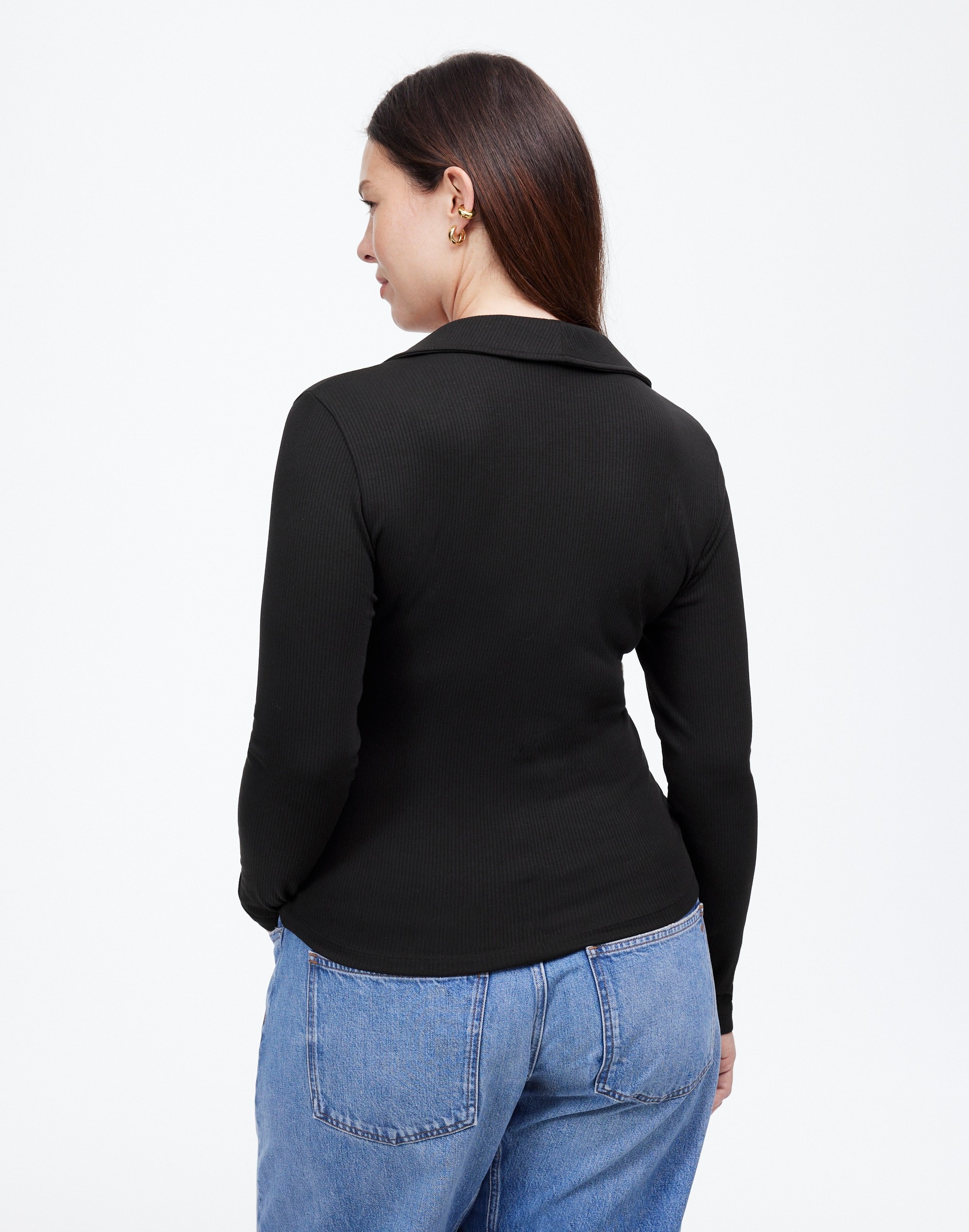 Drapey Rib Long-Sleeve Polo Top | Madewell