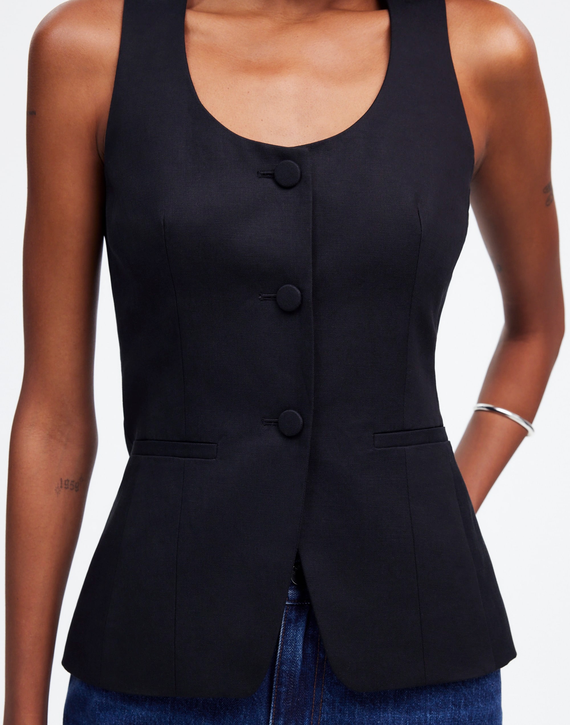 Scoopneck Cutaway Vest Drapey Twill | Madewell