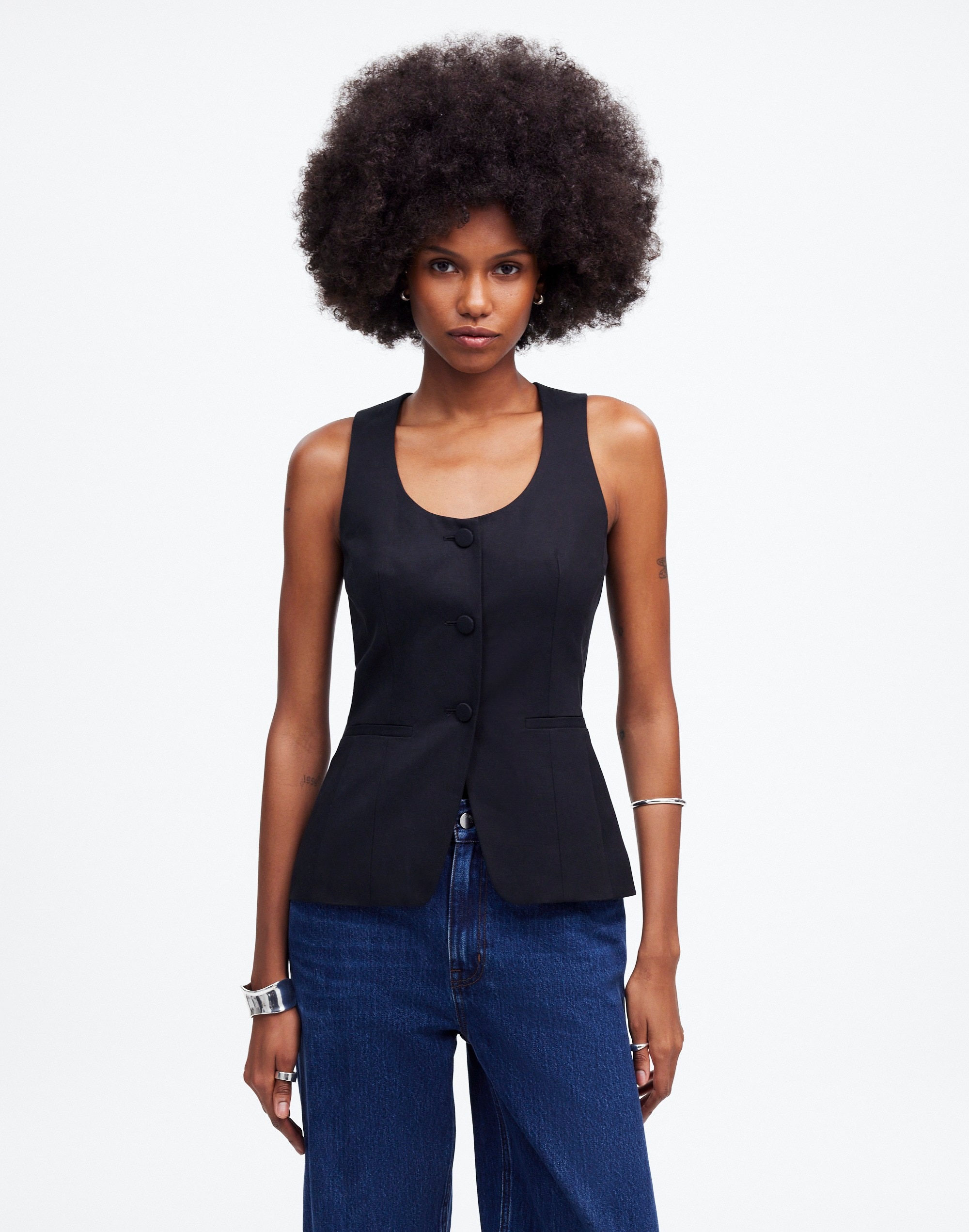 Scoopneck Cutaway Vest Drapey Twill | Madewell