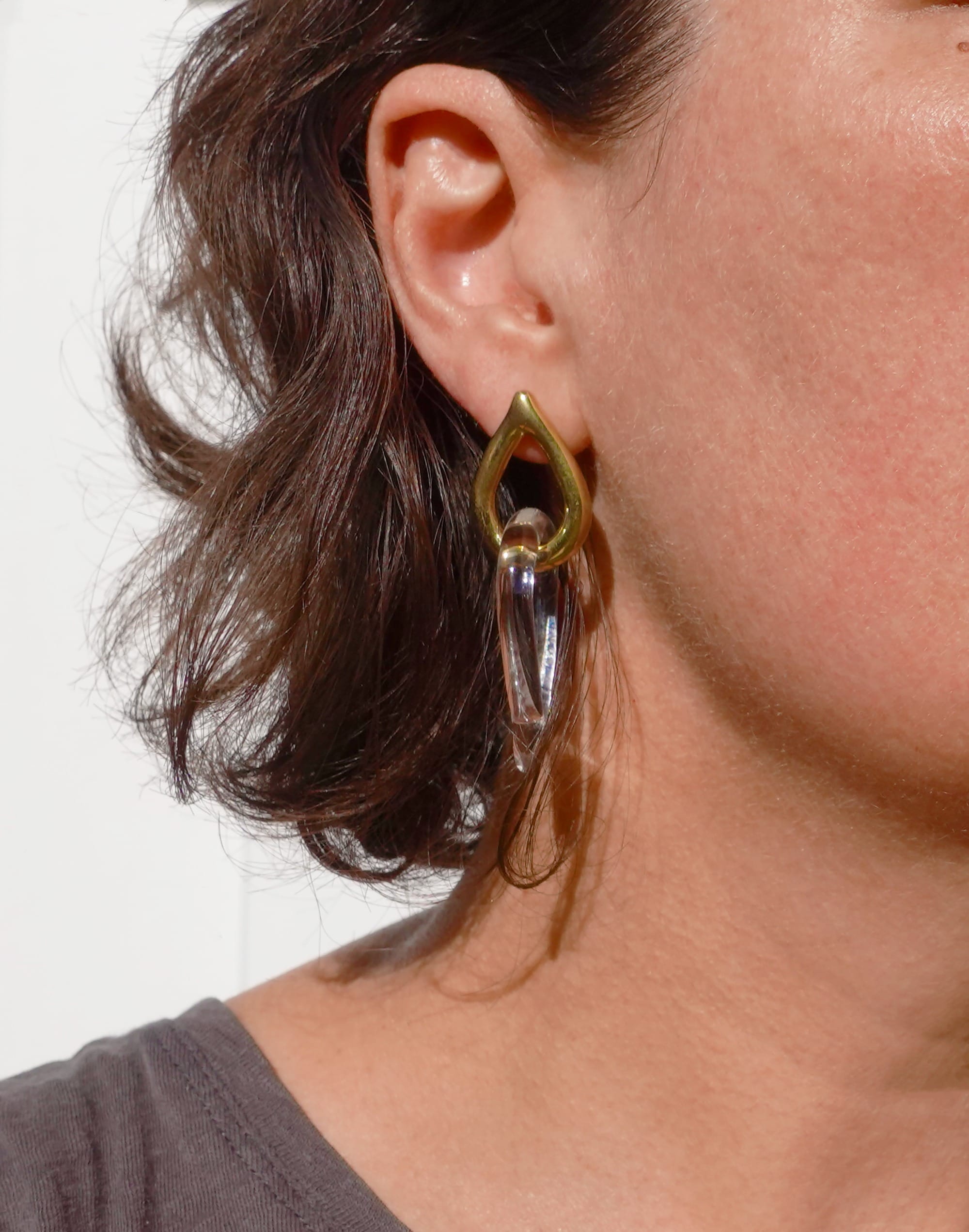 Jane D'Arensbourg Teardrop Brass and Glass Stud Earrings