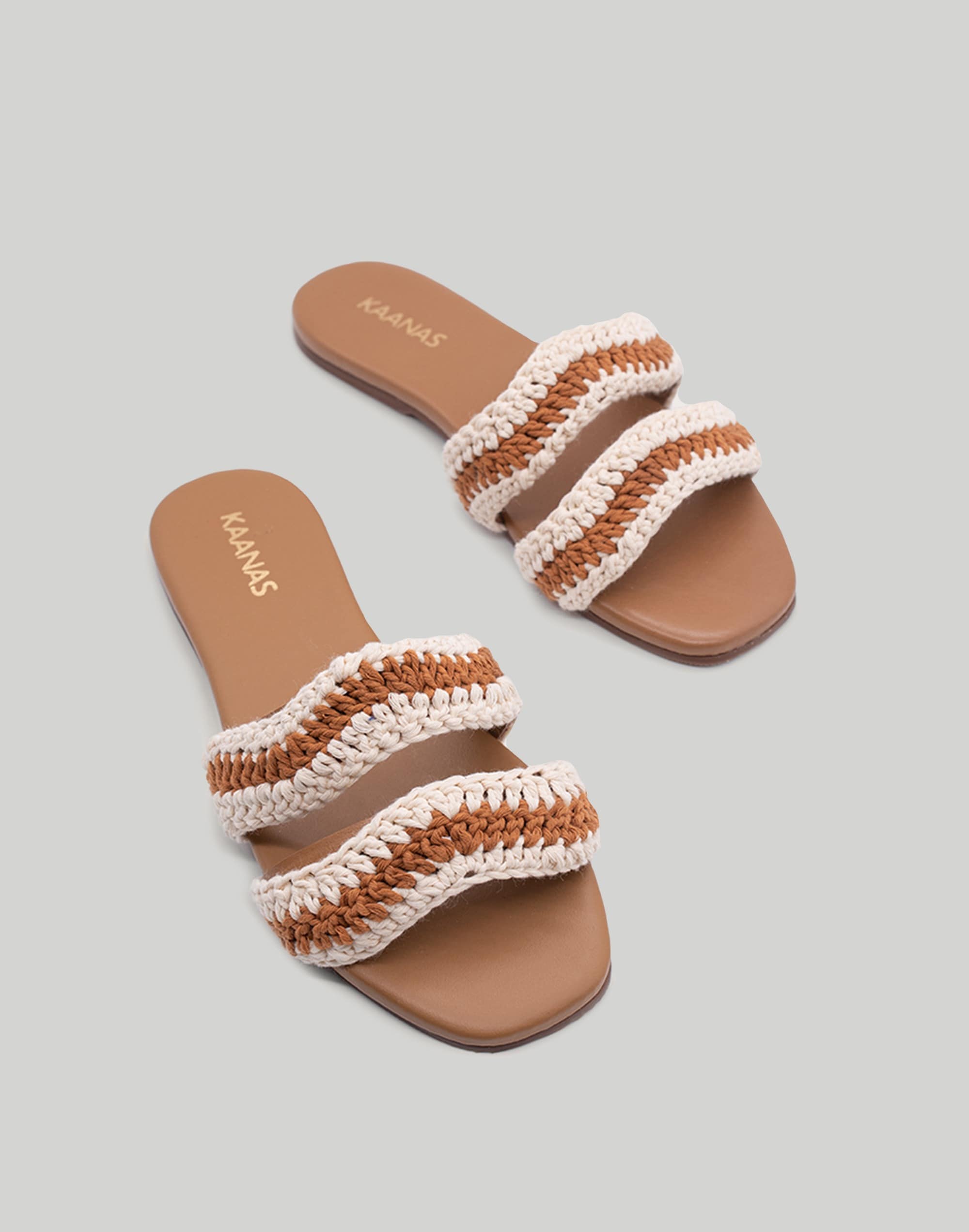 KAANAS Tansy Crochet-Strap Slide Sandals