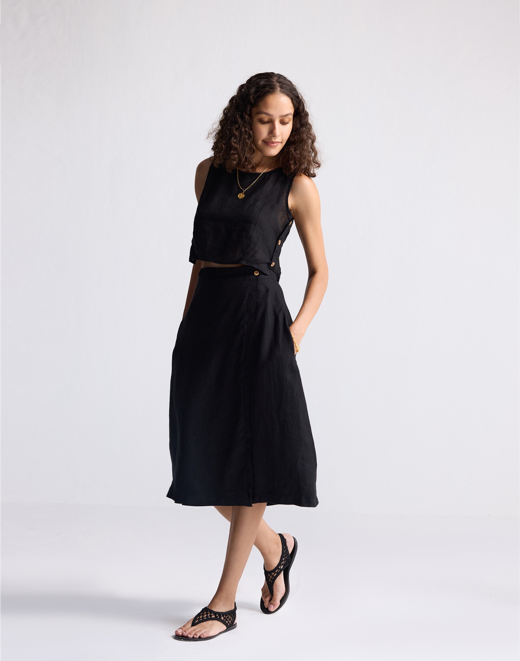 Reistor® Overlap Midi Skirt 100% Black Hemp