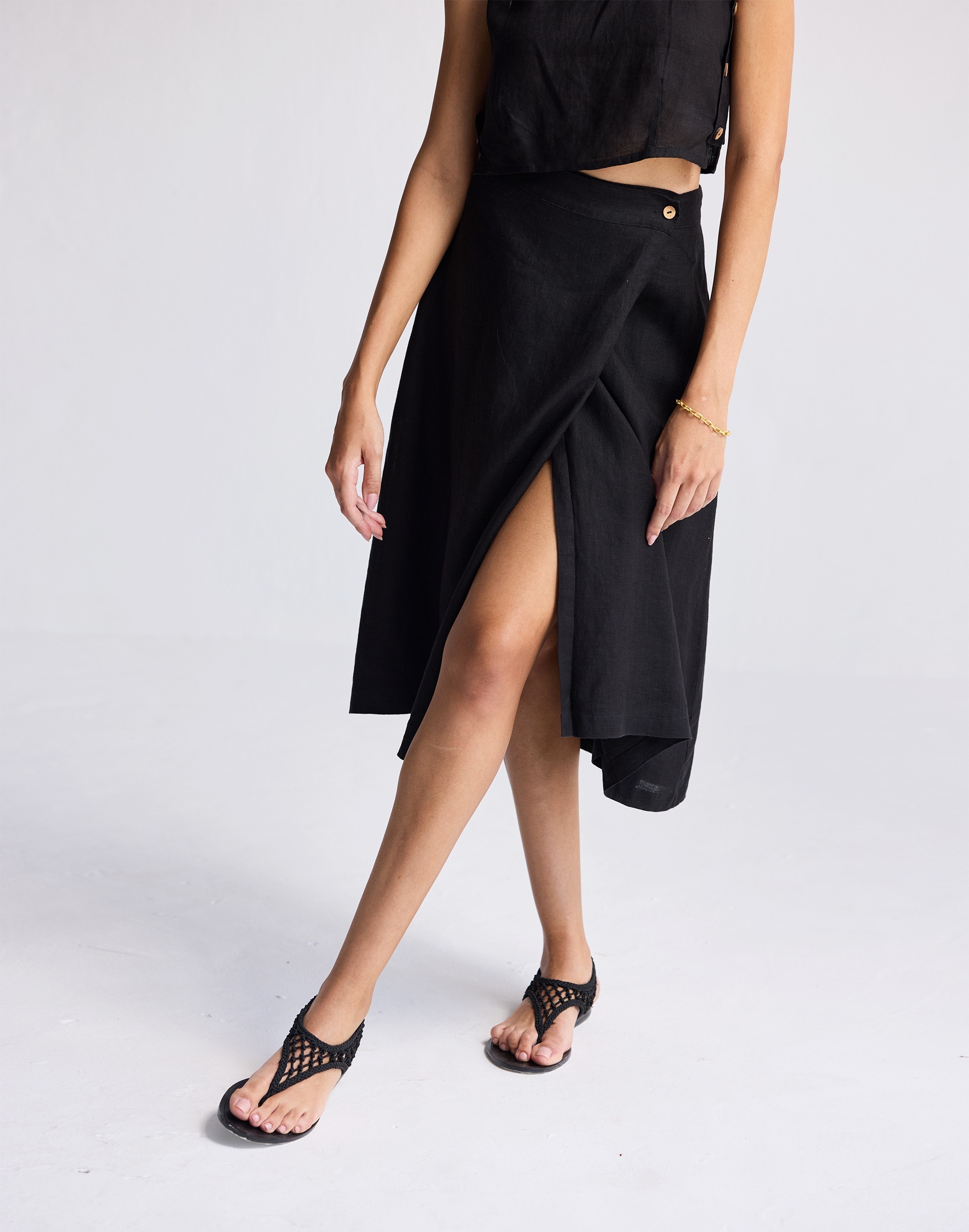 Reistor® Overlap Midi Skirt 100% Black Hemp