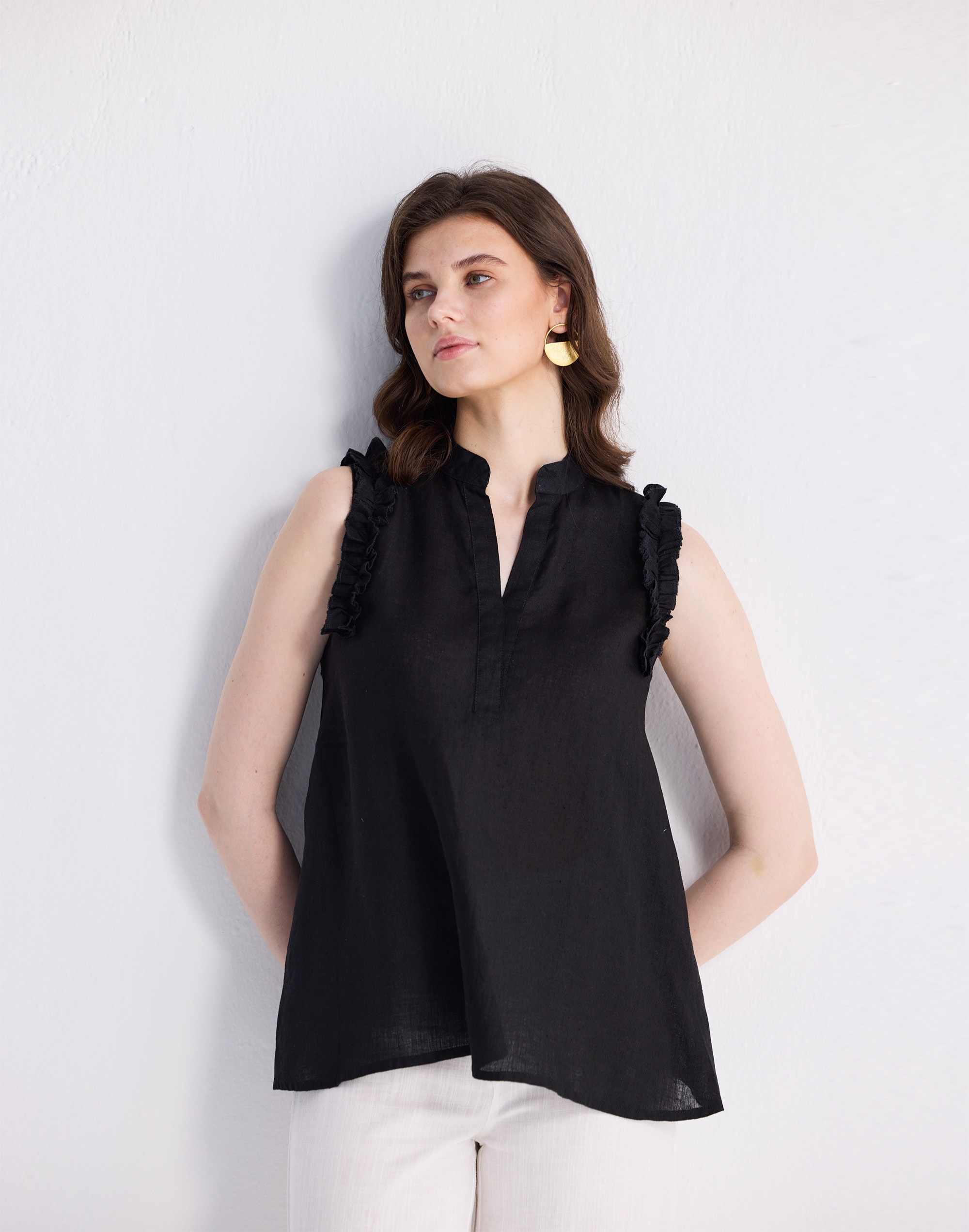 Reistor® Sleeveless 100% Hemp Top with Ruffles Black | Madewell