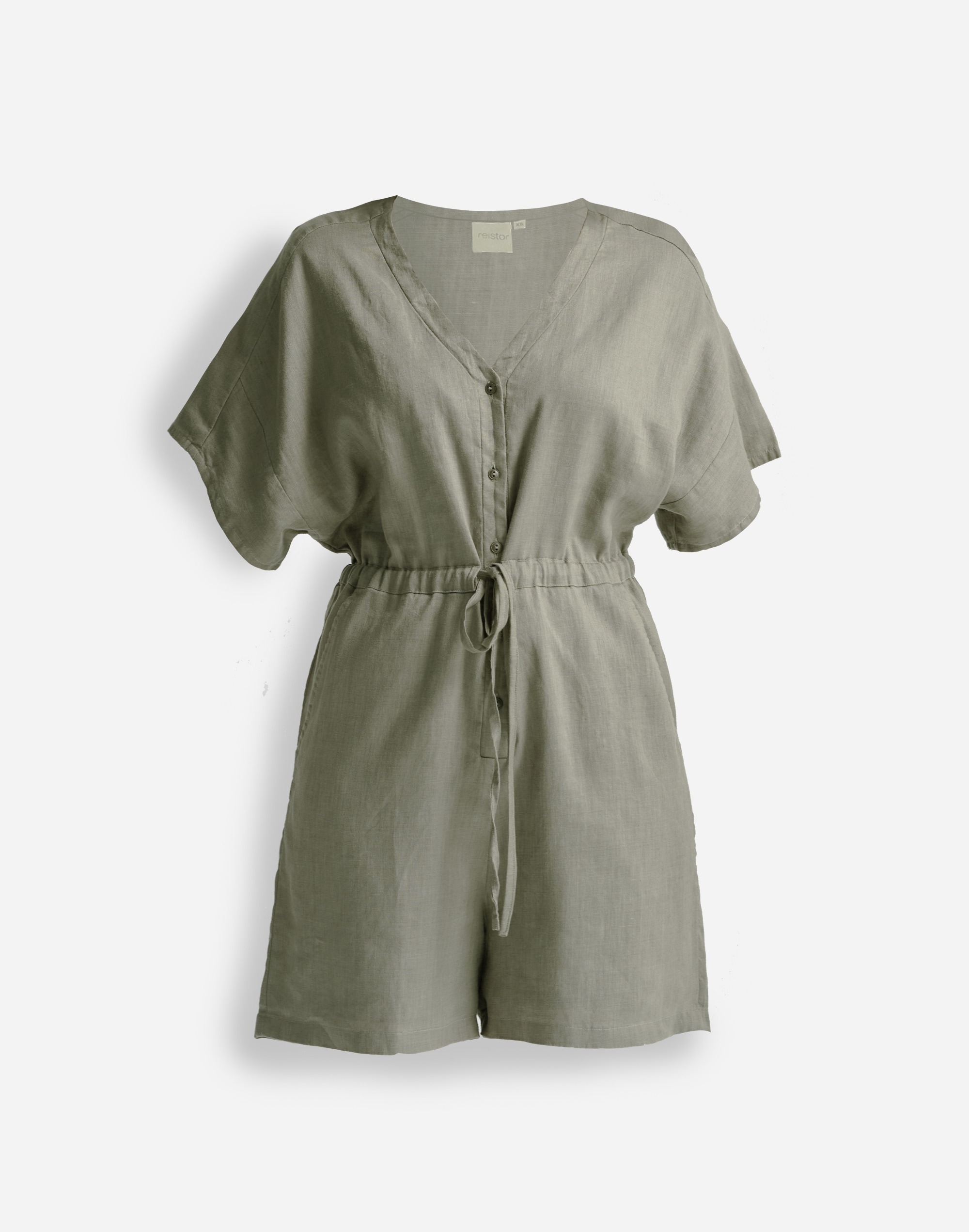 Reistor® V neck Drawstring Dark Green Romper 100% Hemp | Madewell