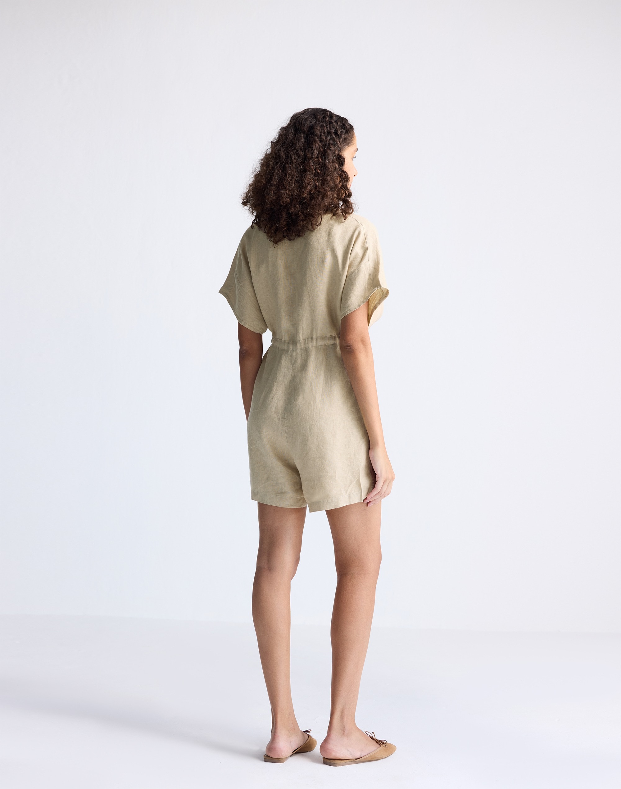 Reistor® V neck Drawstring Neutral Beige Romper 100% Hemp | Madewell