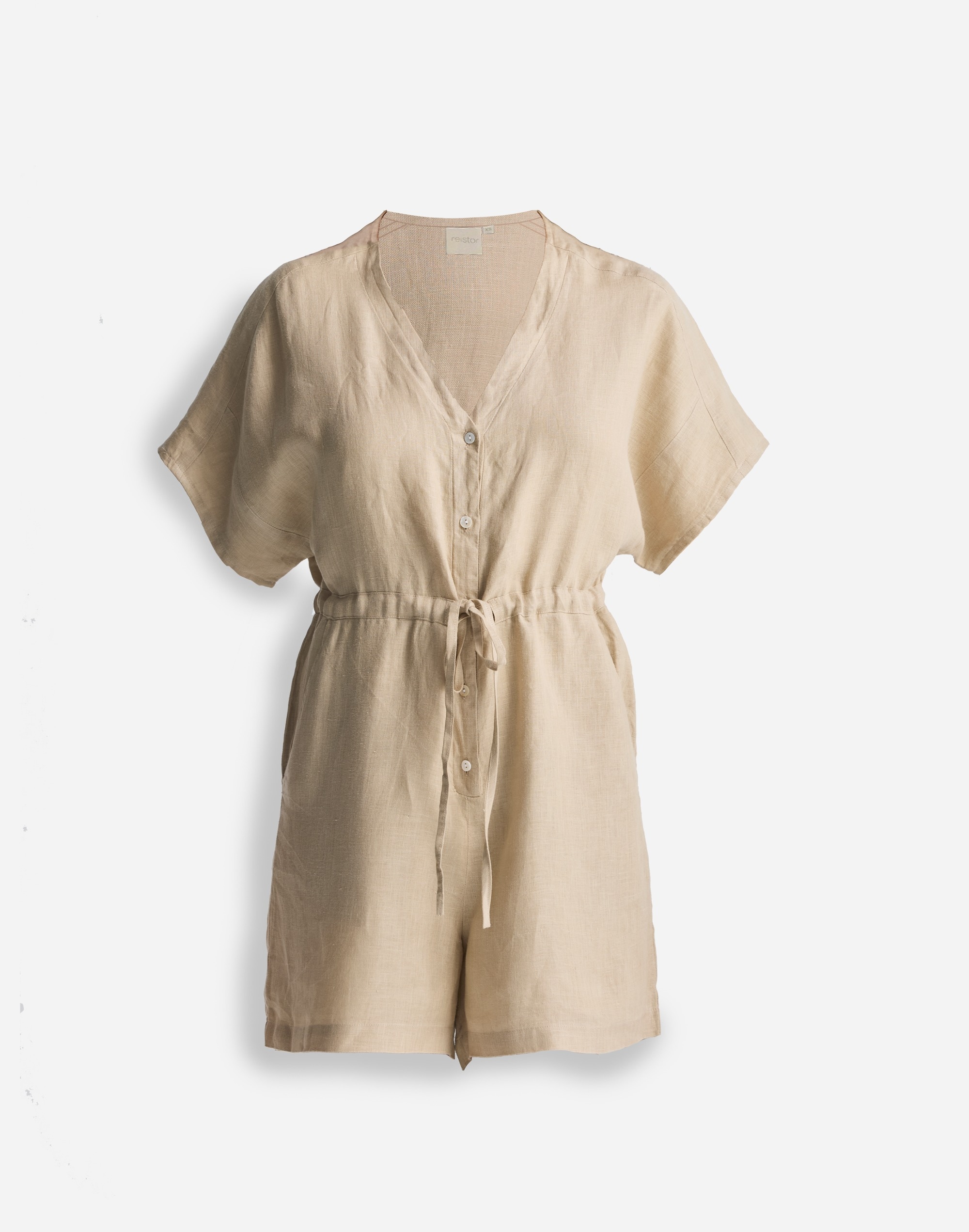 Reistor® V neck Drawstring Neutral Beige Romper 100% Hemp | Madewell