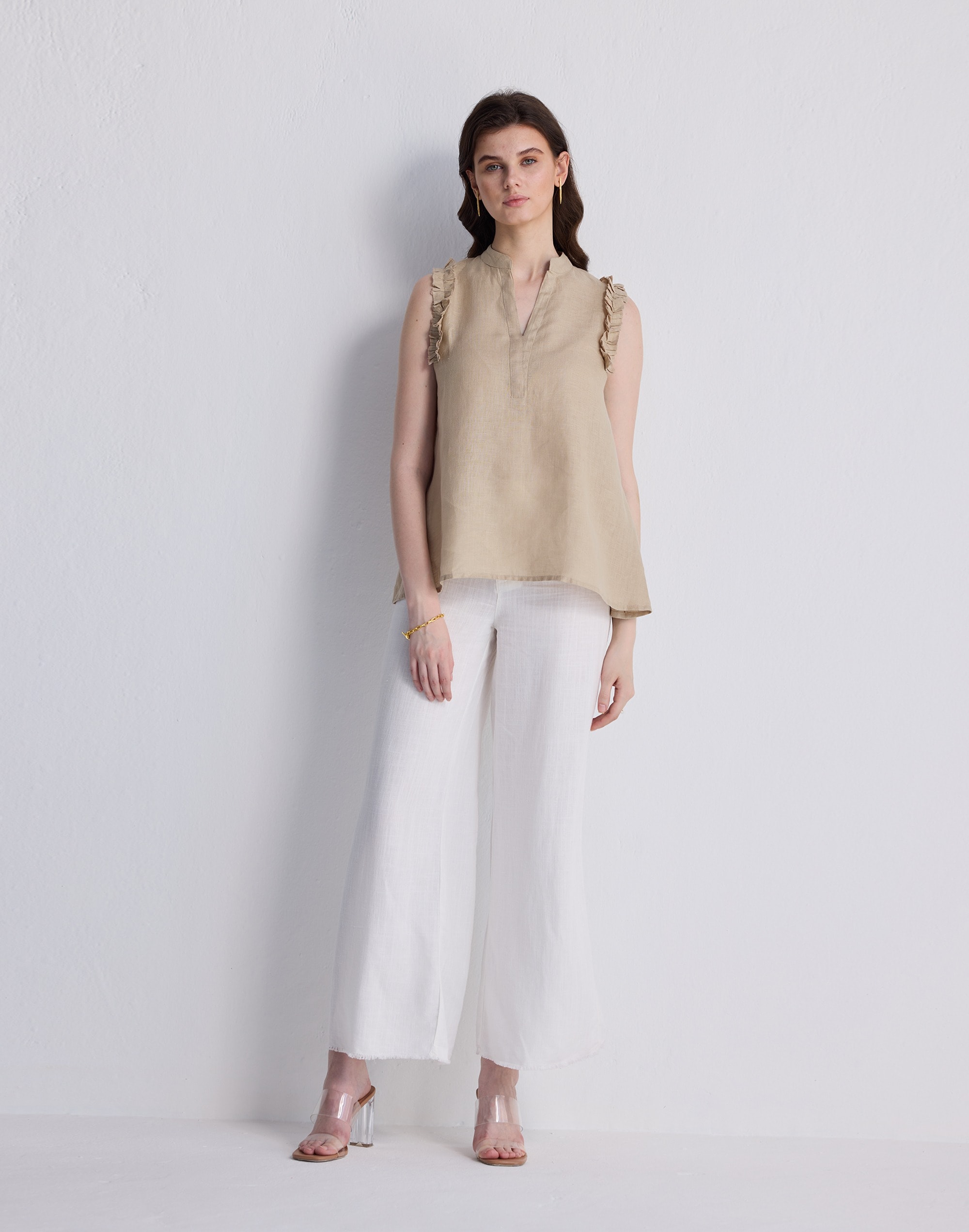 Reistor® Sleeveless 100% Hemp Top with Ruffles Neutral Beige | Madewell