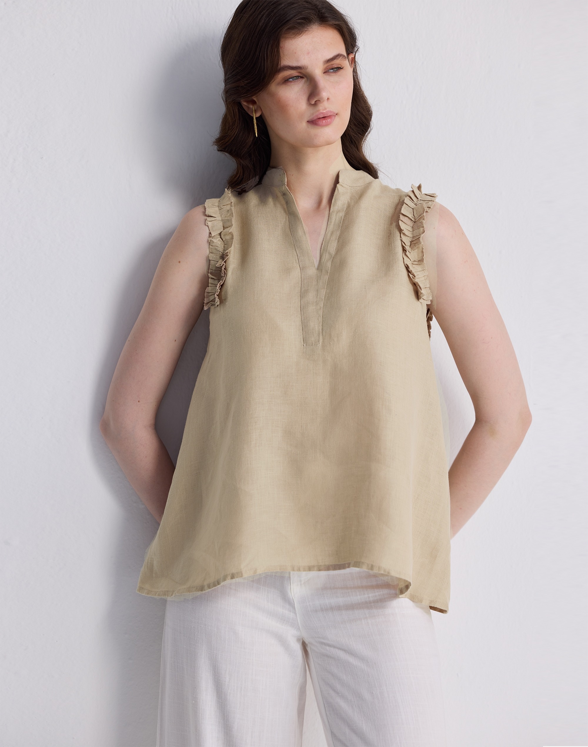 Reistor® Sleeveless 100% Hemp Top with Ruffles Neutral Beige | Madewell